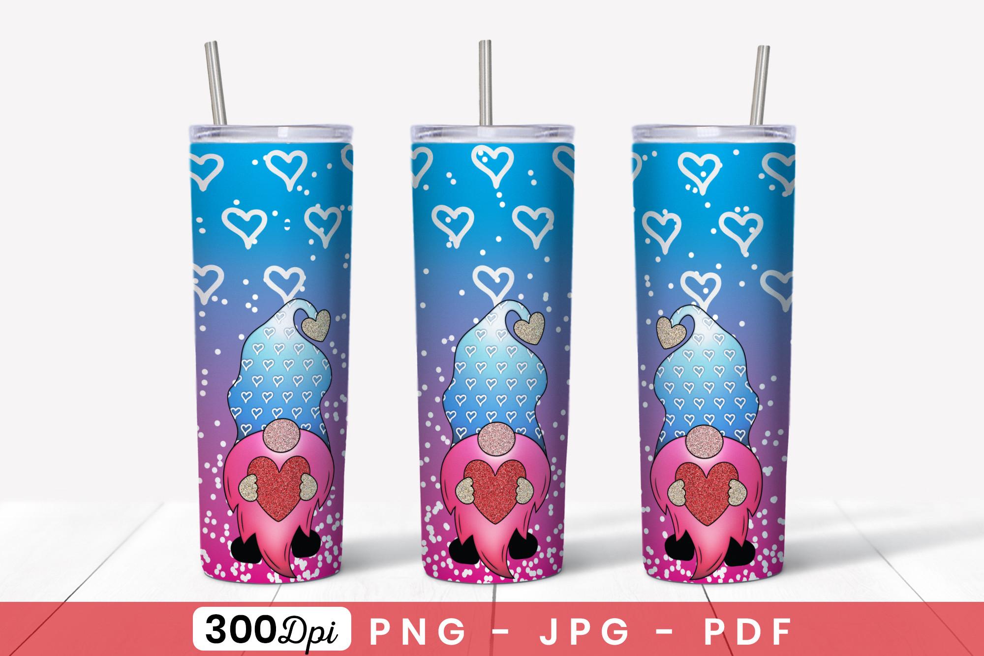 Valentine Gnome Skinny Tumbler Wrap PNG
