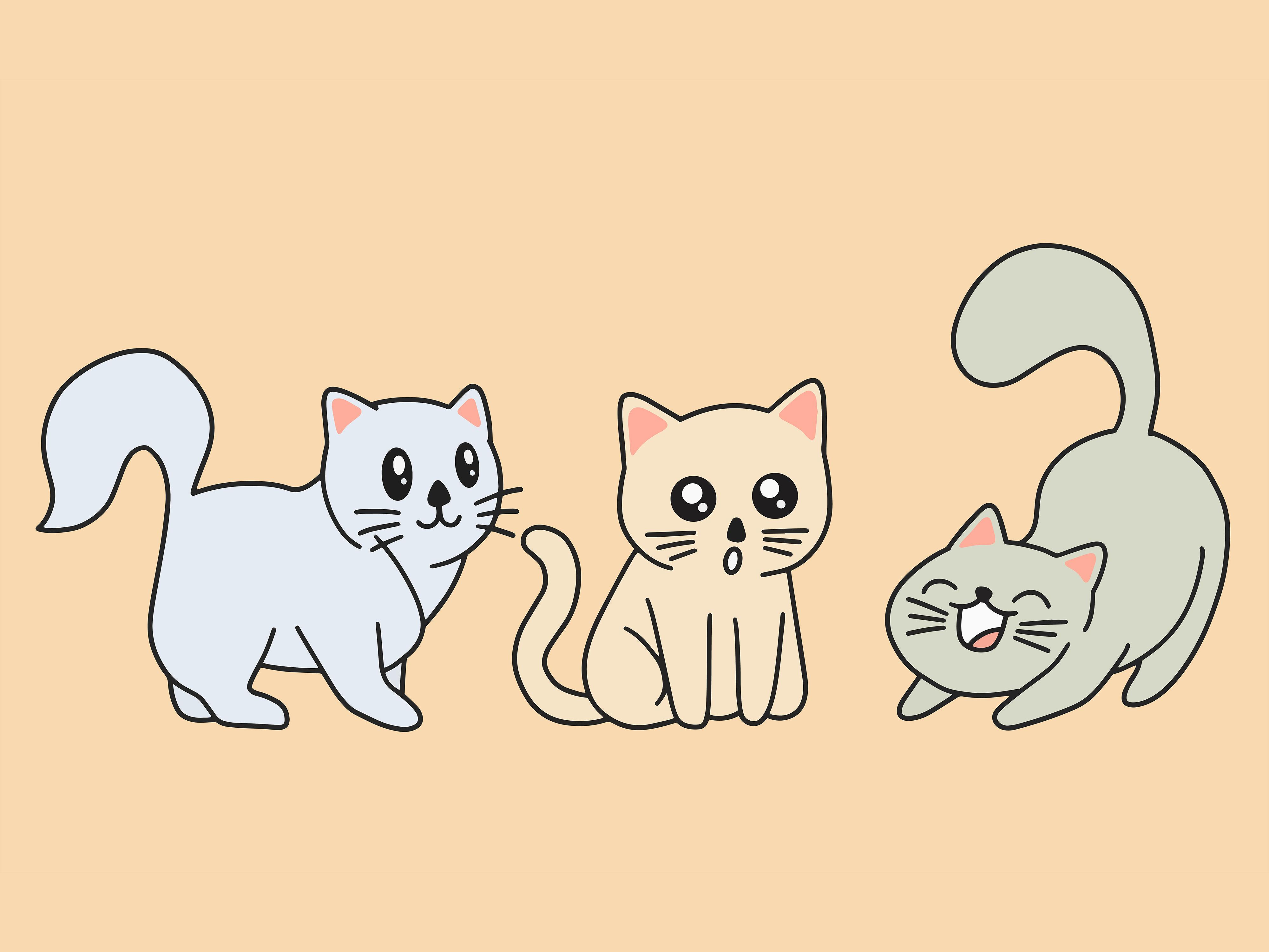Set Cute Animal Cat Kitten Love Cartoon
