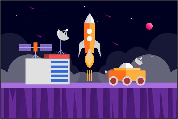 Outer Space with Satellites, Rockets and