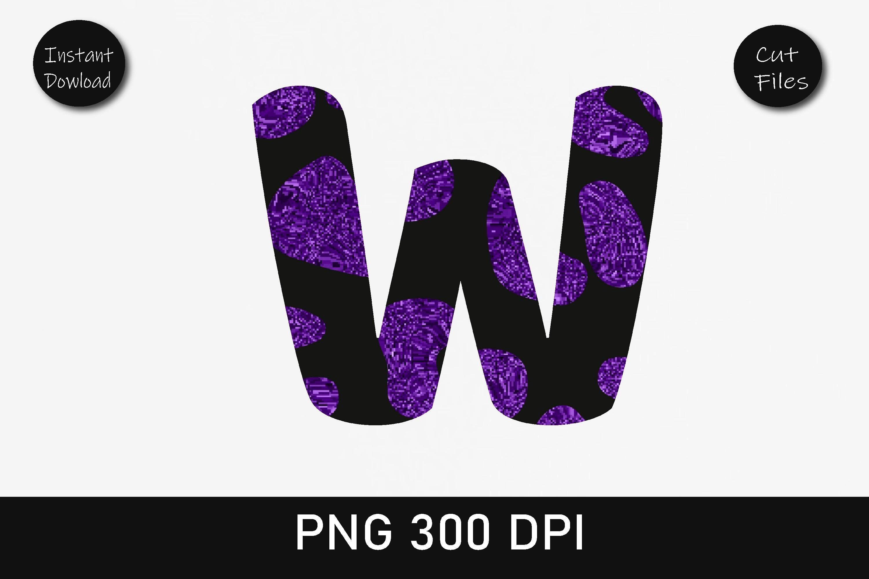 Indigo Glitter Leopard Alphabet W