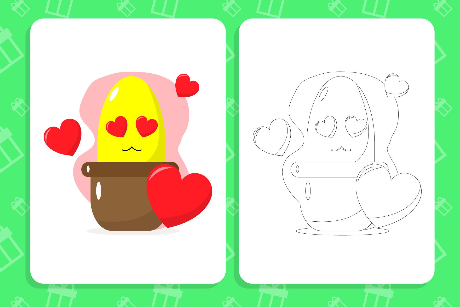 Valentine Cute Plant Coloring Page