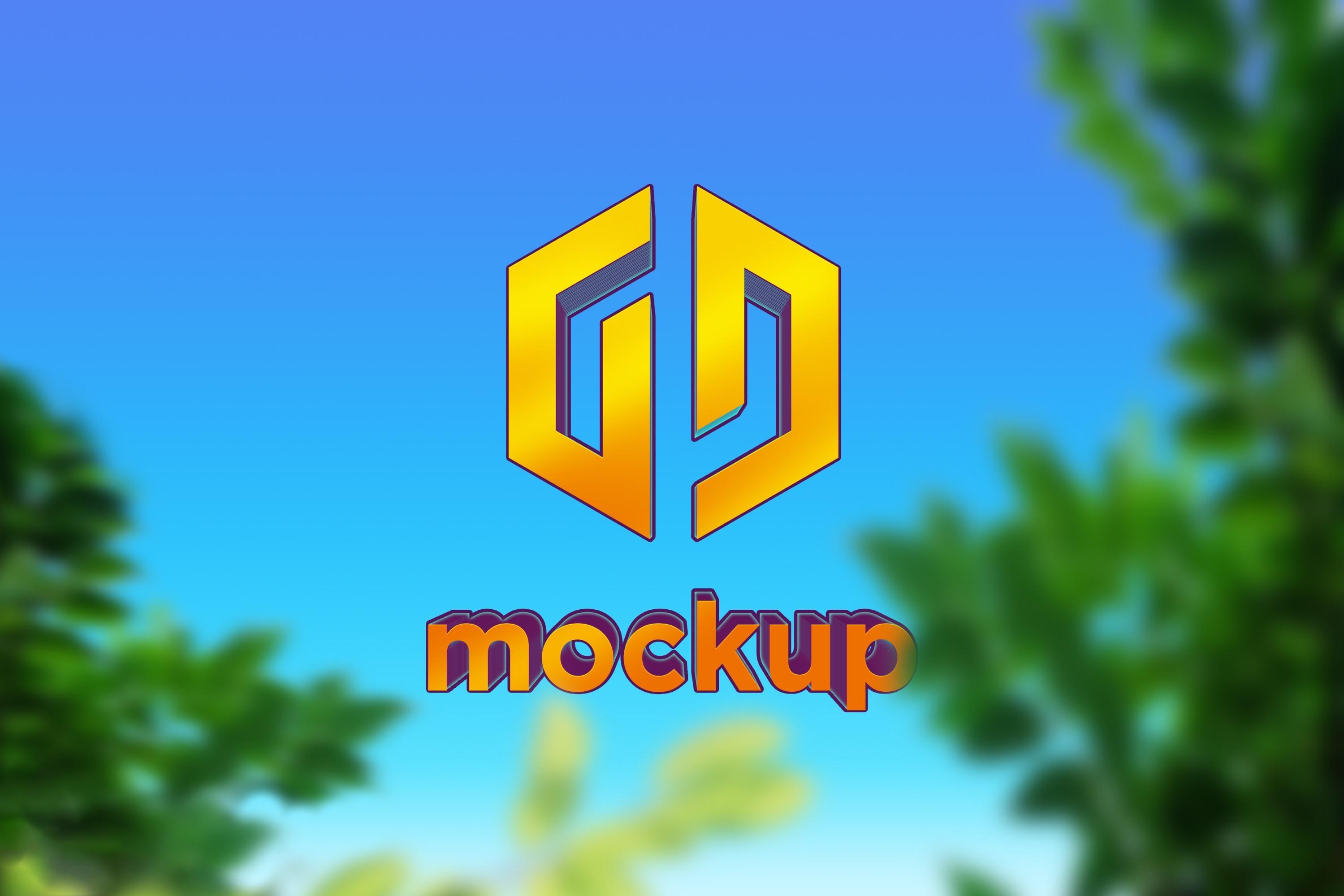 3D Logo Mockup Behind the Green Leaves