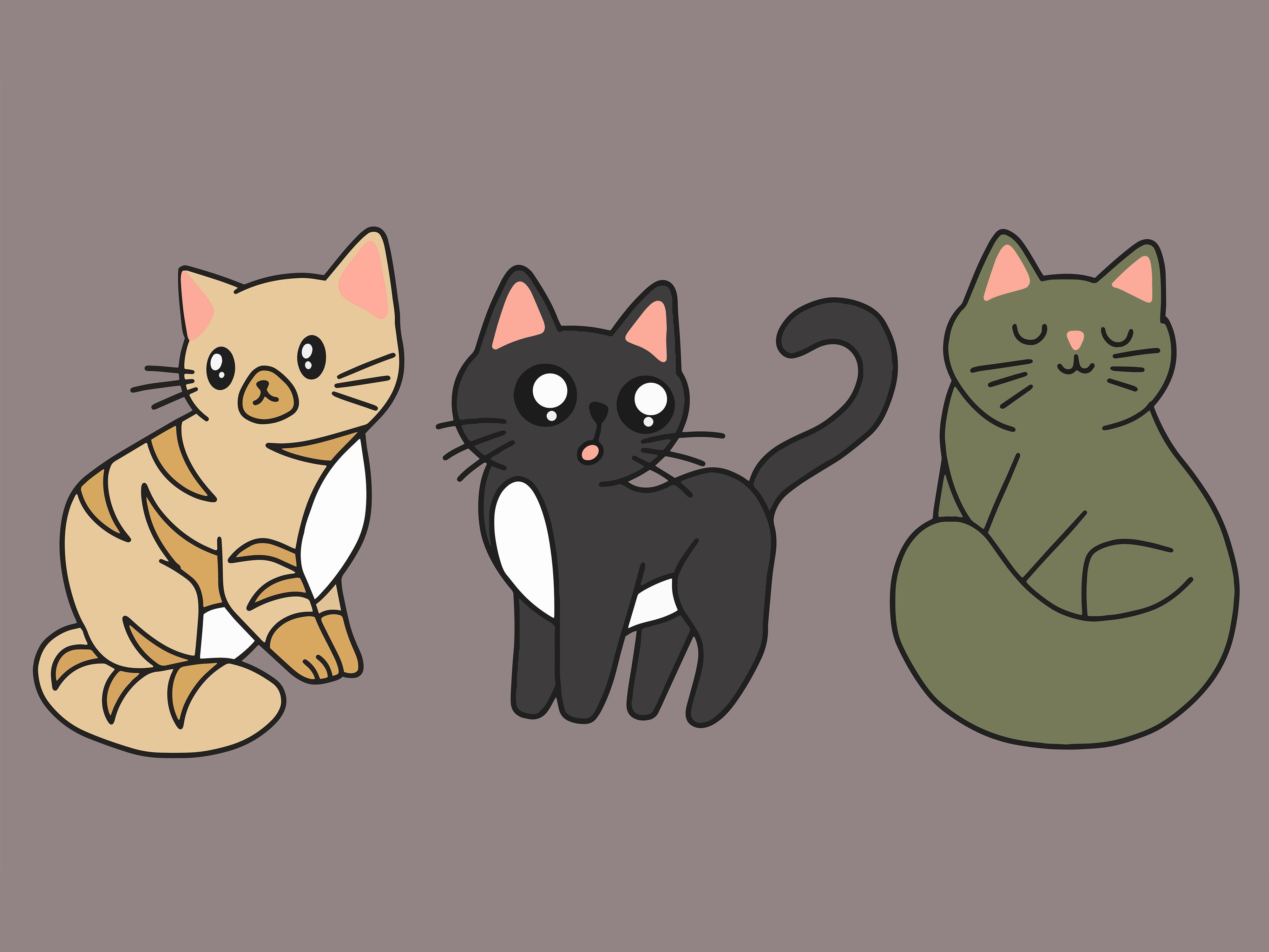 Set Cute Animal Cat Kitten Love Cartoon
