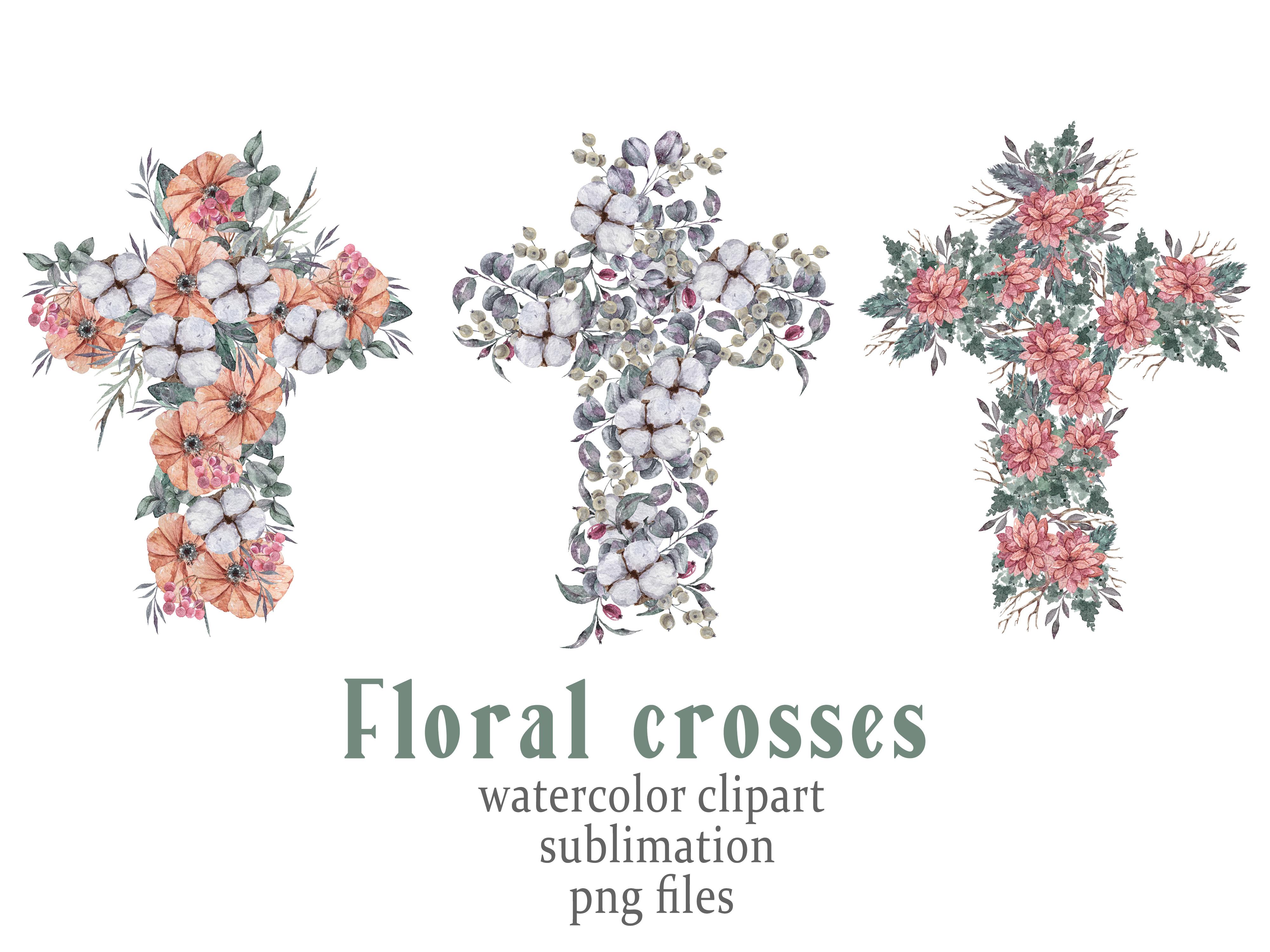 Watercolor Easter Floral Crosses Clipart