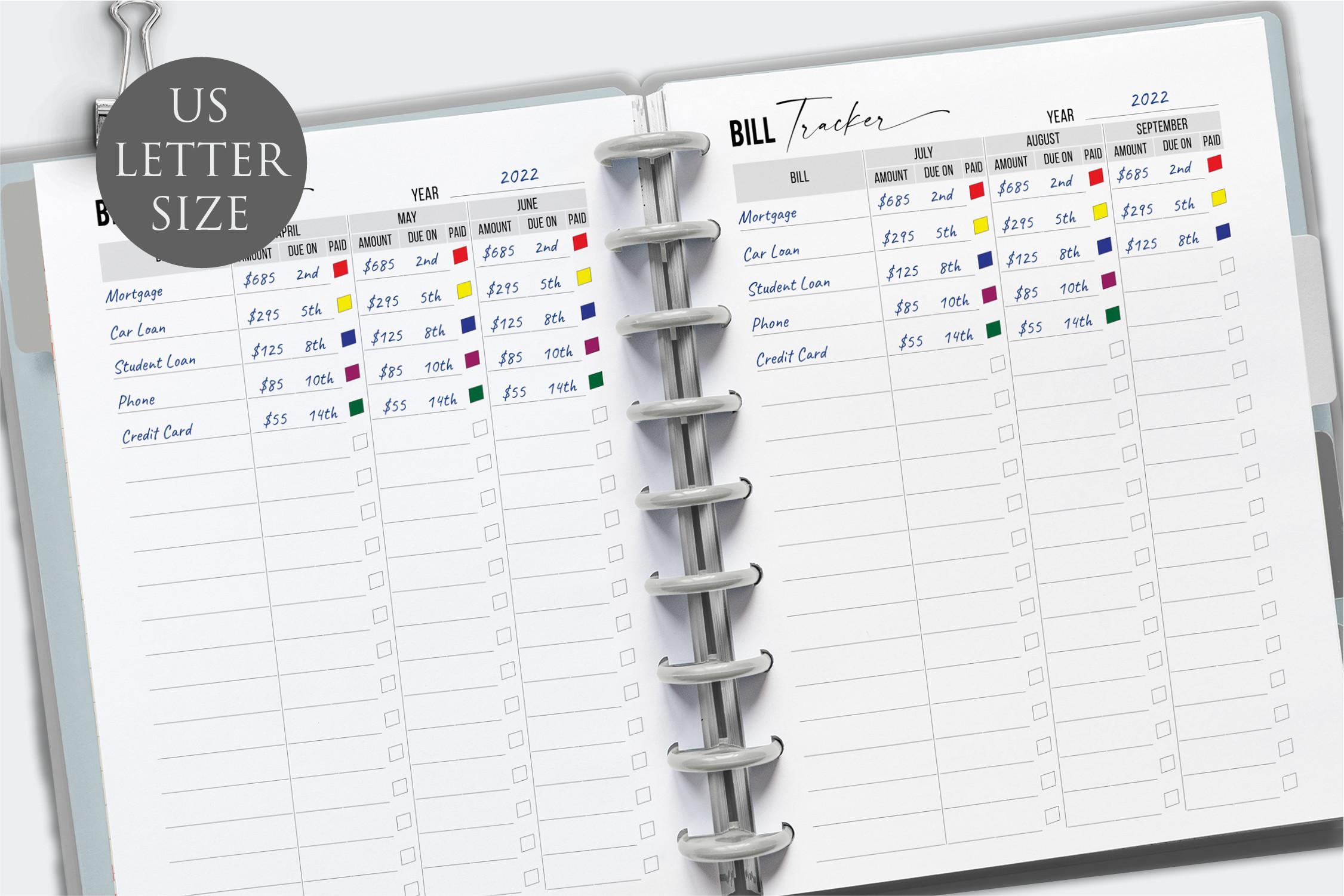 Letter Size Bill Tracker