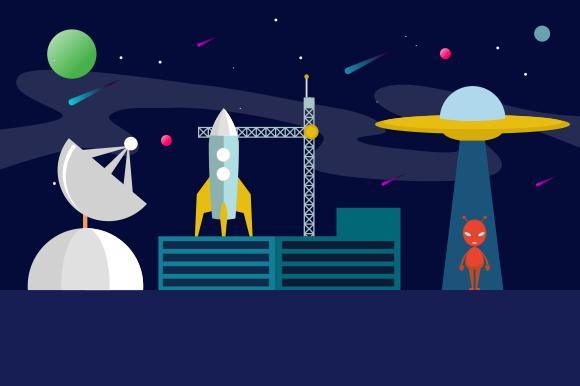 Outer Space with Satellites, Rockets and