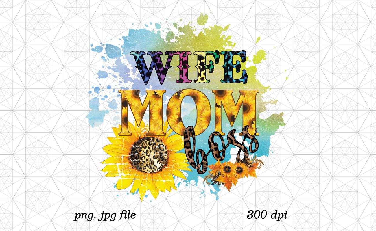 Sunflower Wife Mom Boss Png, Leopard Mom