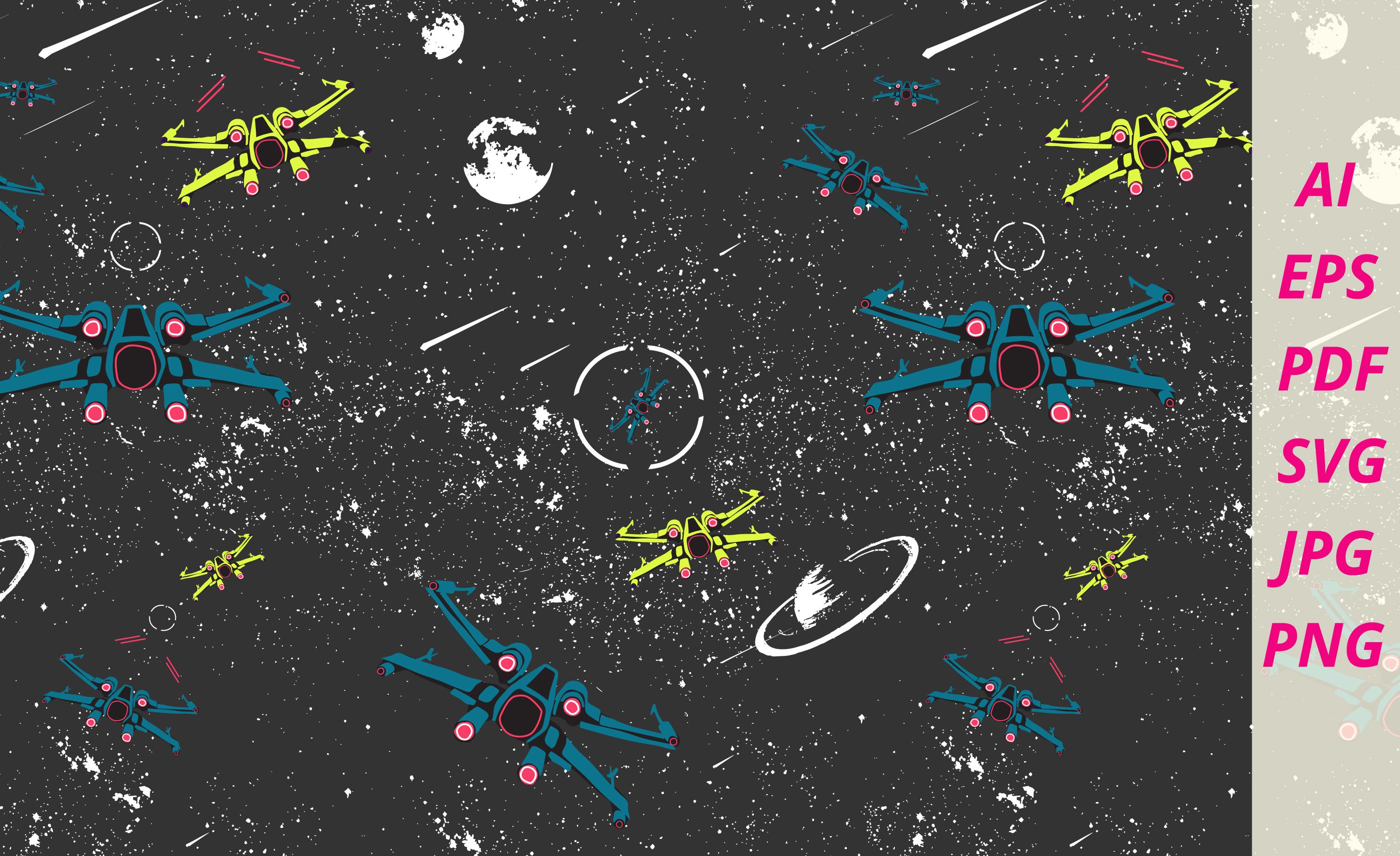 Spacecraft Seamless Vector SVG Pattern.