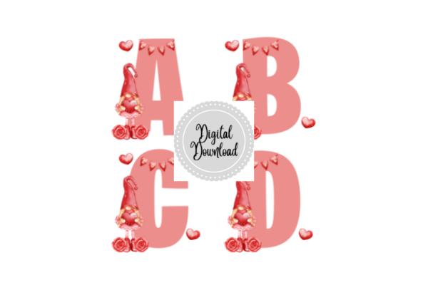 Valentine Love Gnome Alphabet Clipart