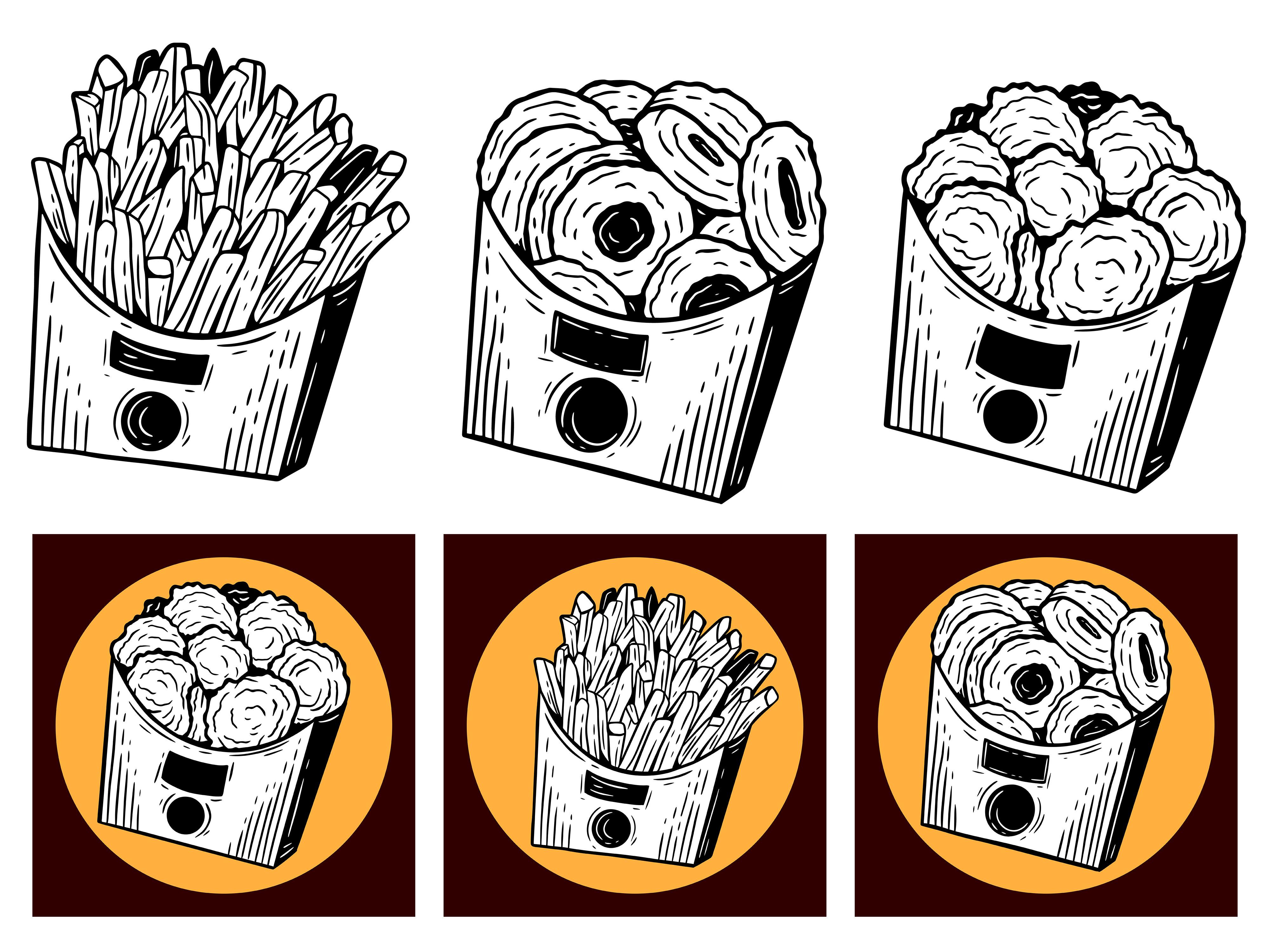 Set Line Art Food French Fries