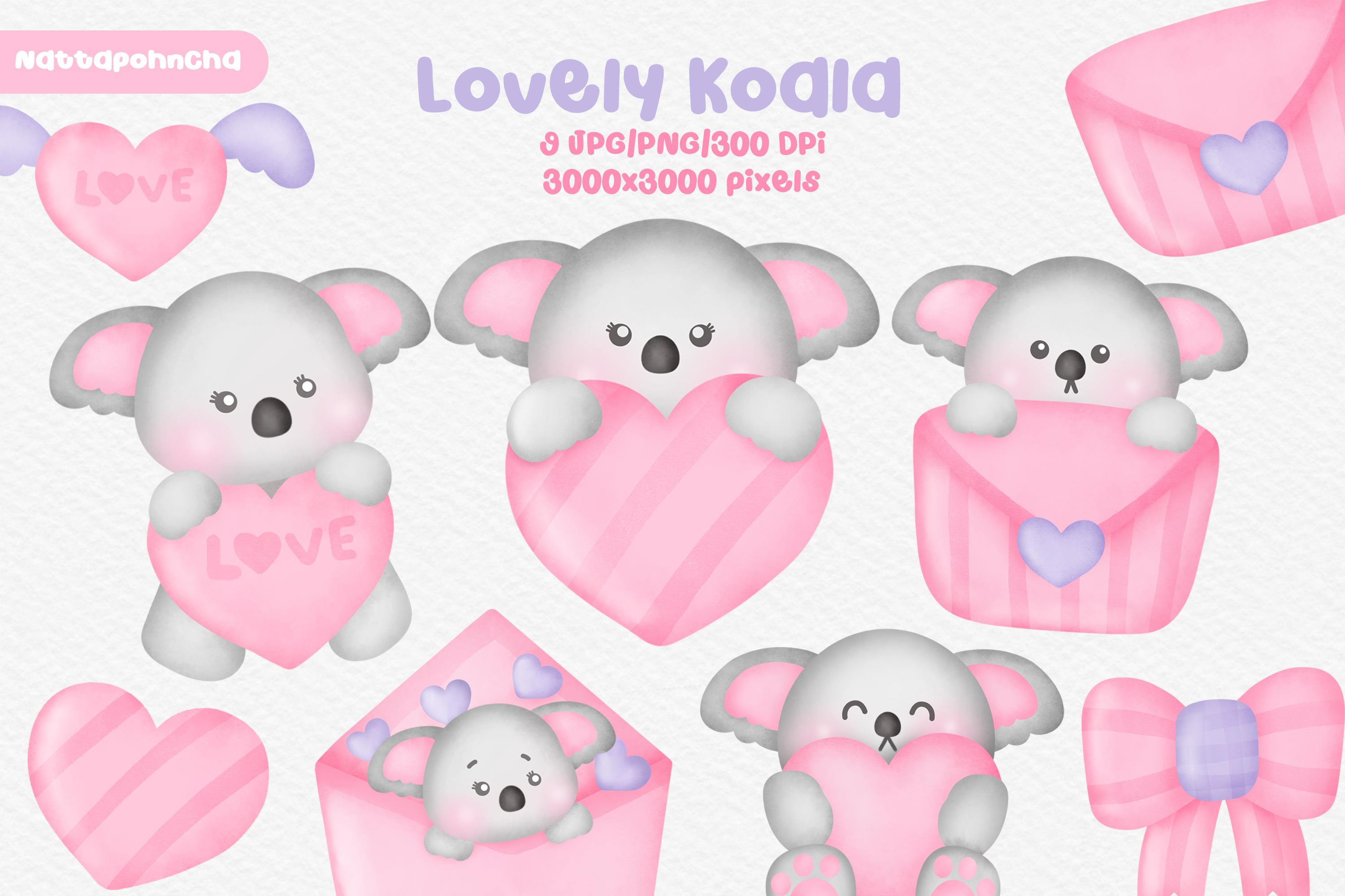 Watercolor Cute Koala Clipart Bundle .