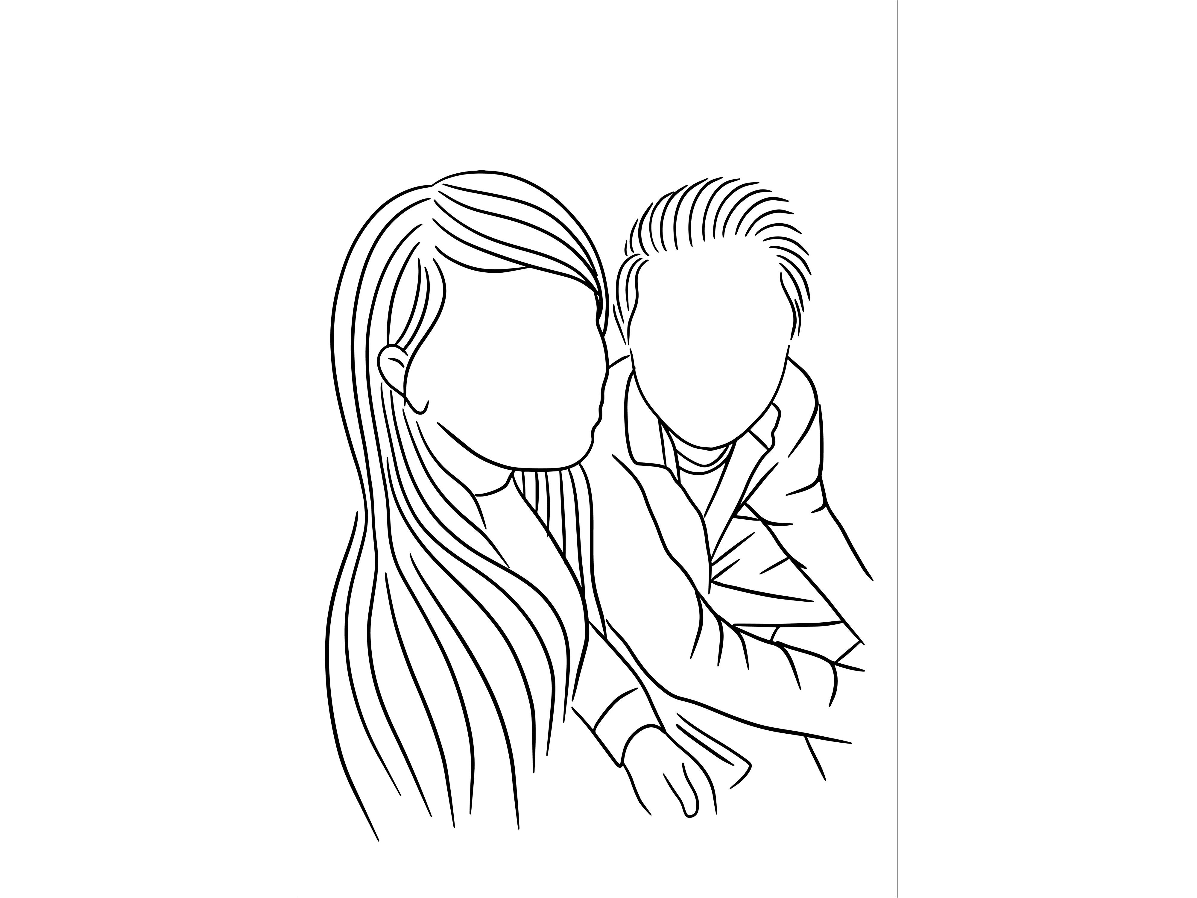 Set Line Art Couple Relationship