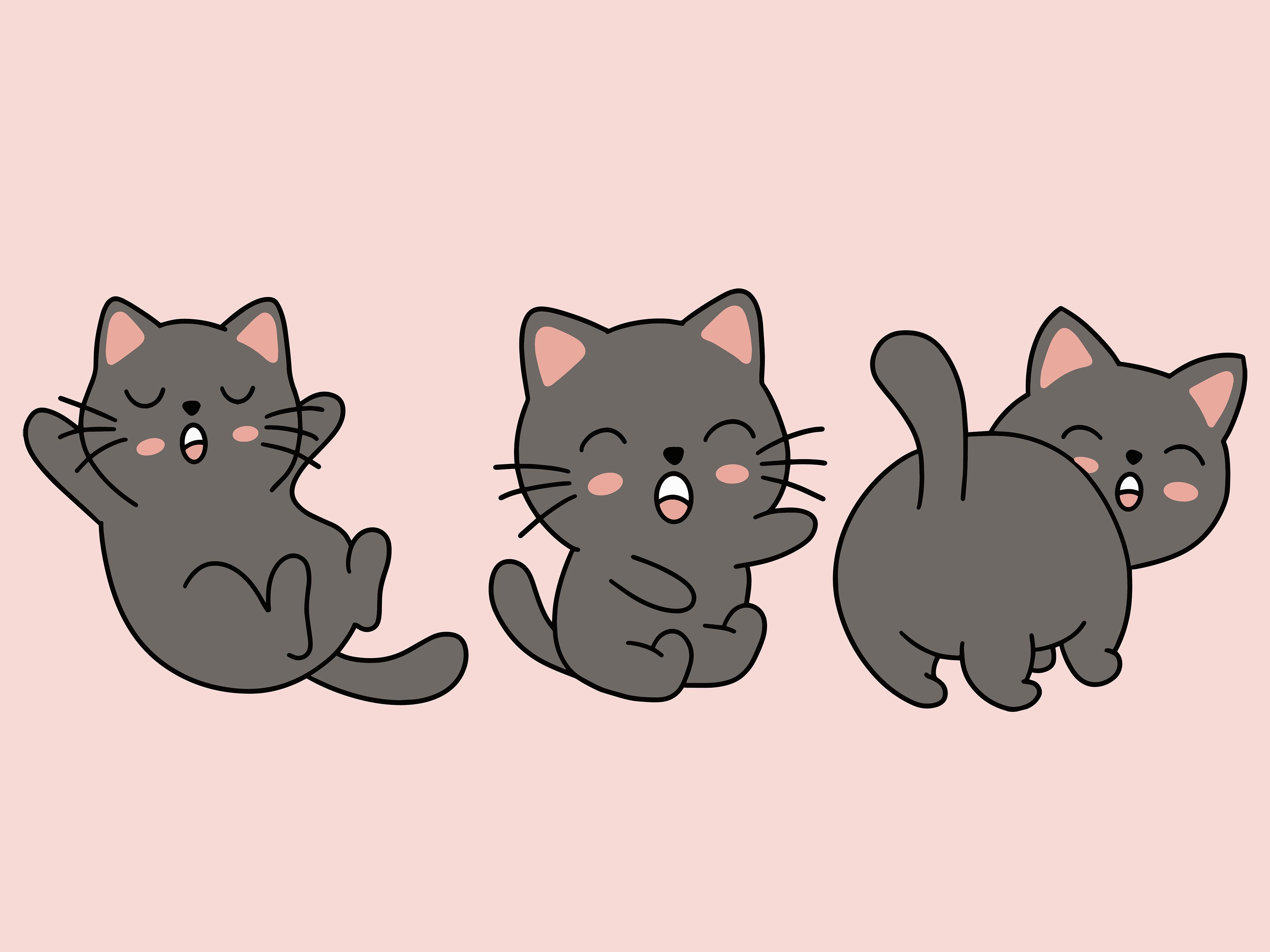 Set Cute Animal Cat Kitten Love Cartoon
