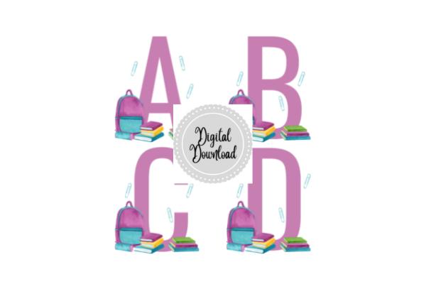 Purple Back to School Alphabet Clipart