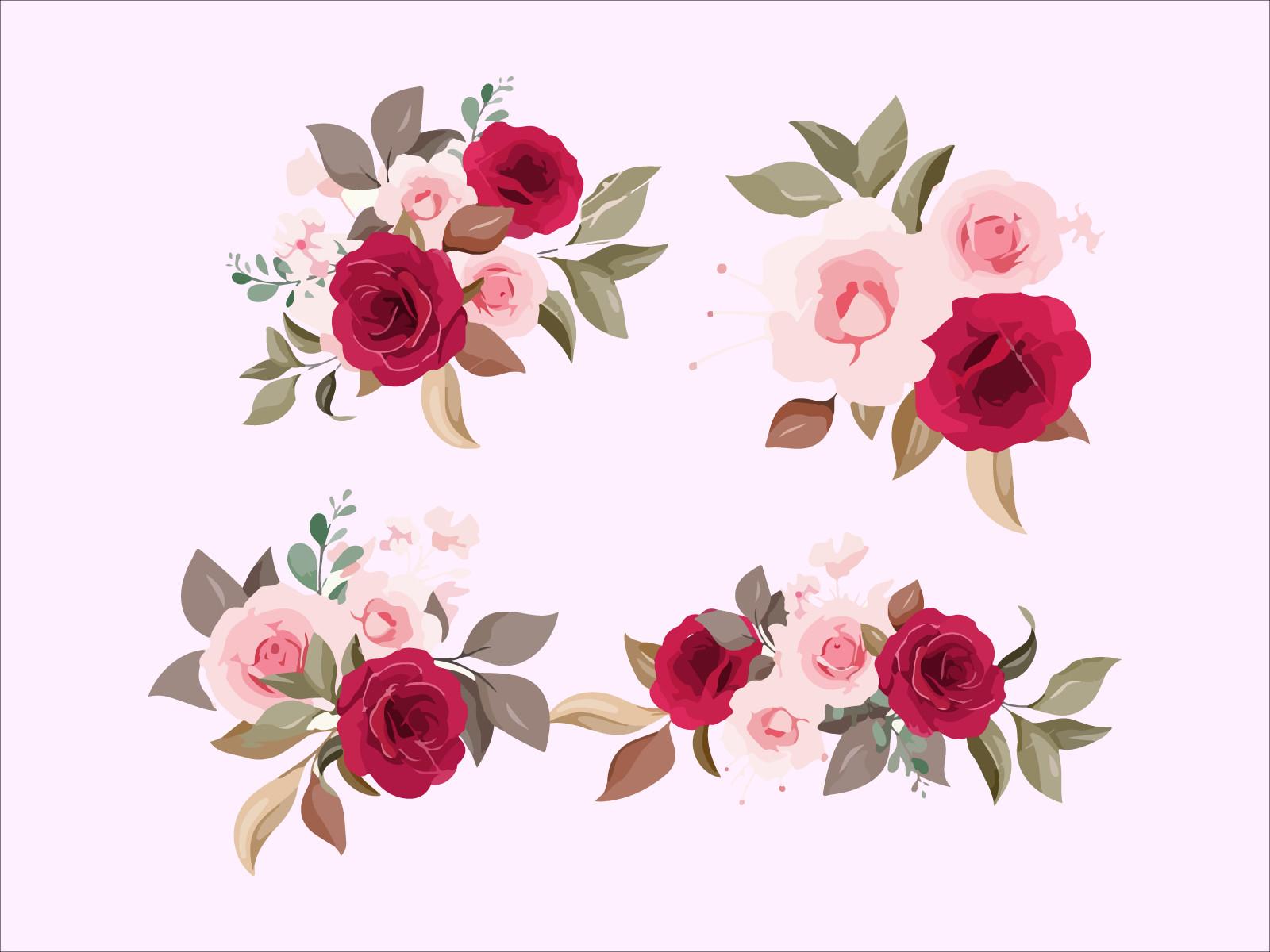 Watercolor Floral Clipart Vector Design