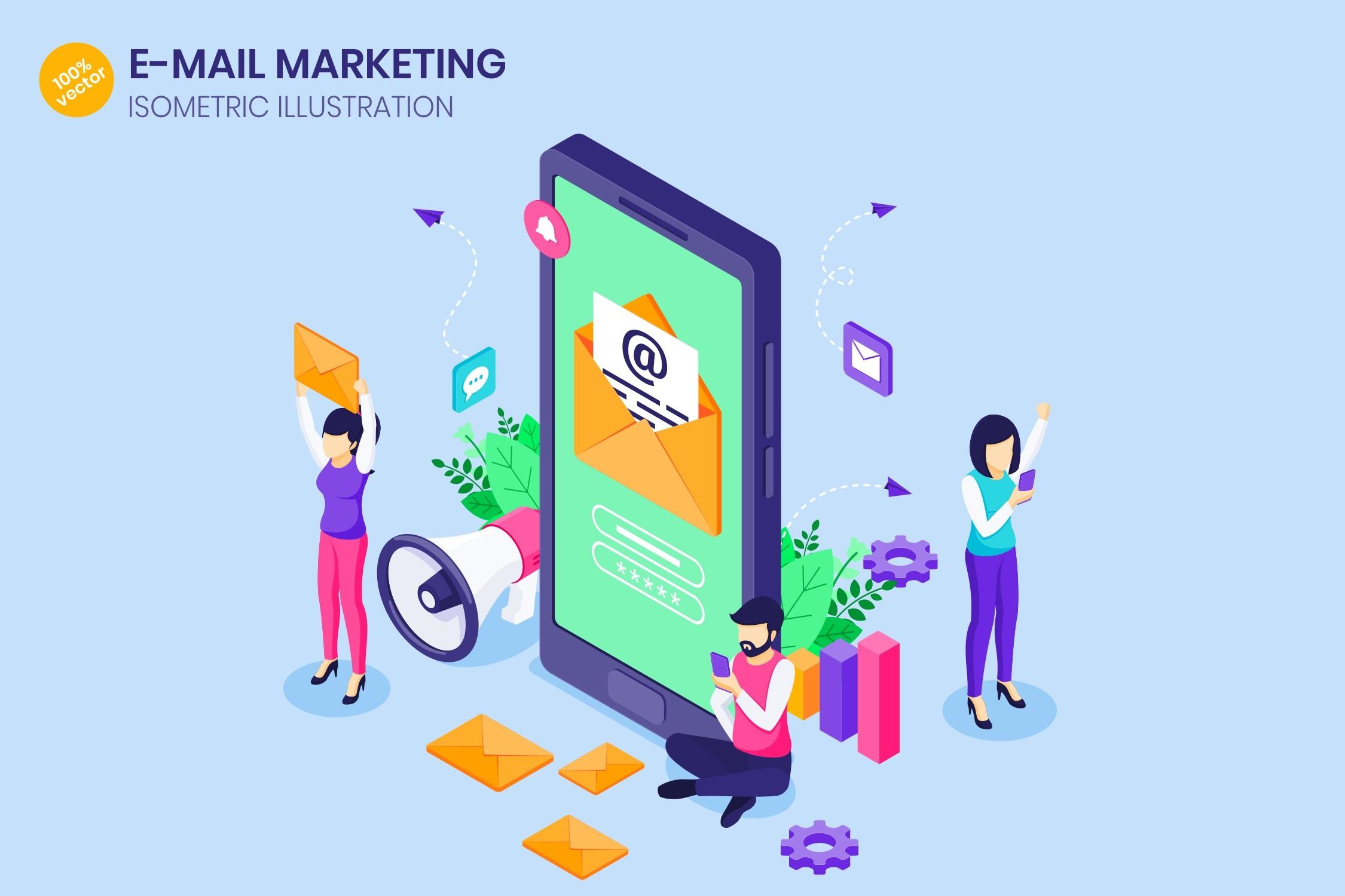 Isometric E-mail Marketing Illustration