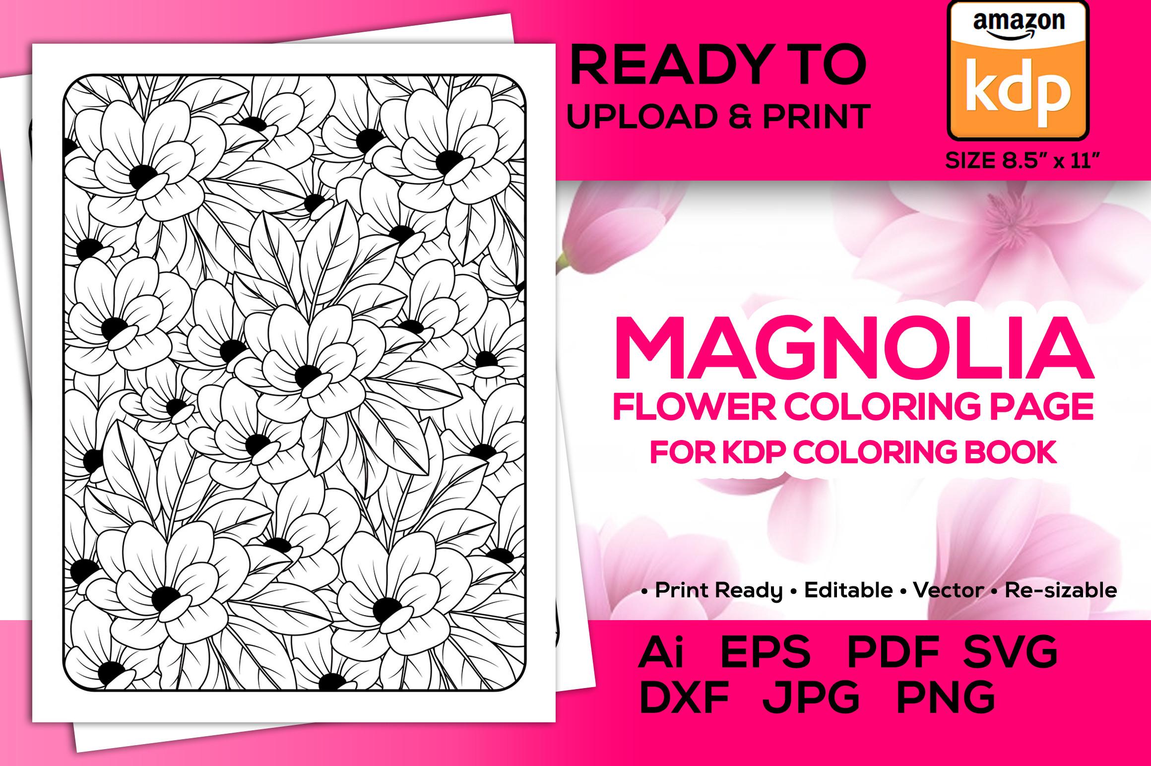 Magnolia Flowers Coloring Pages Kdp Book