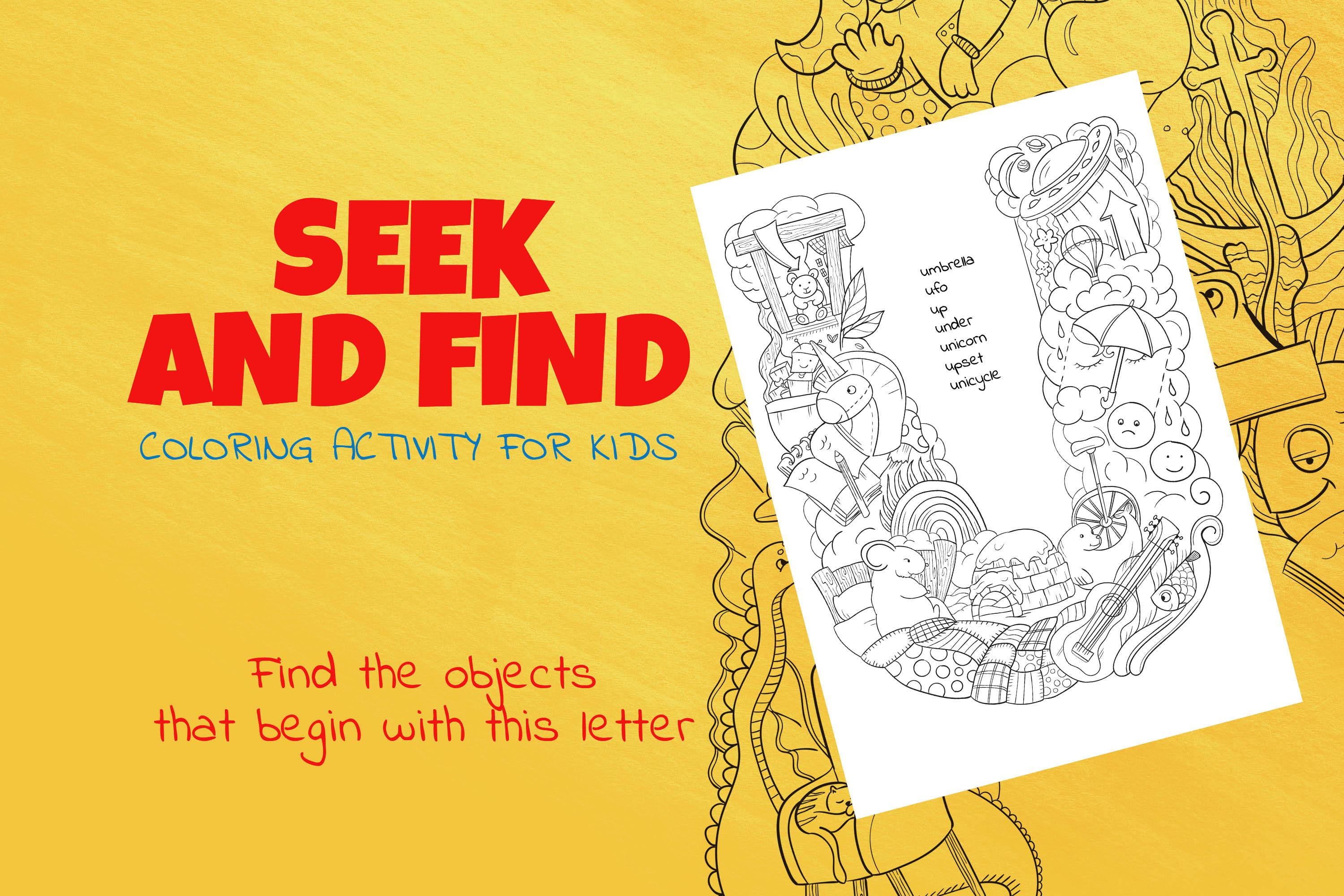 Letter U Look and Find Coloring Page