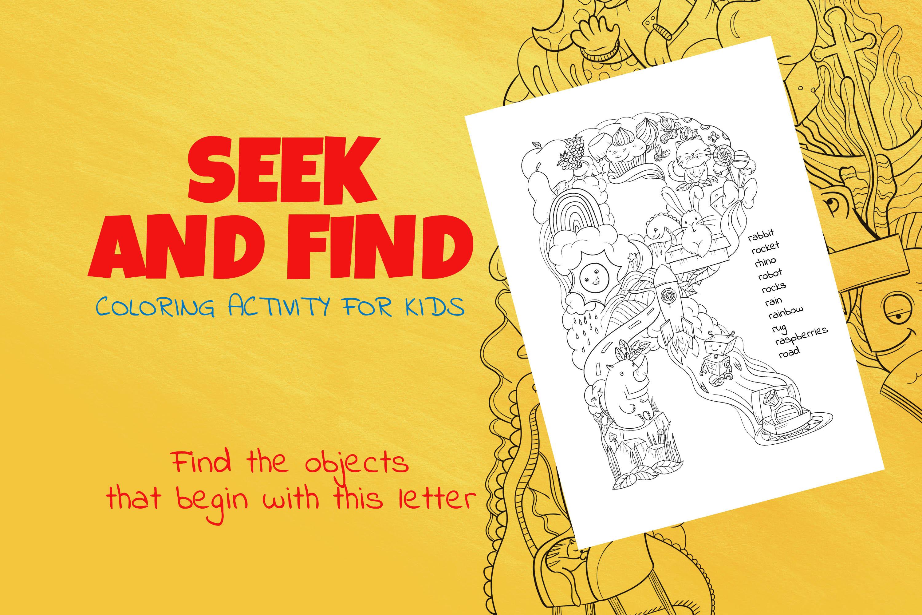 Letter R Look and Find Coloring Page