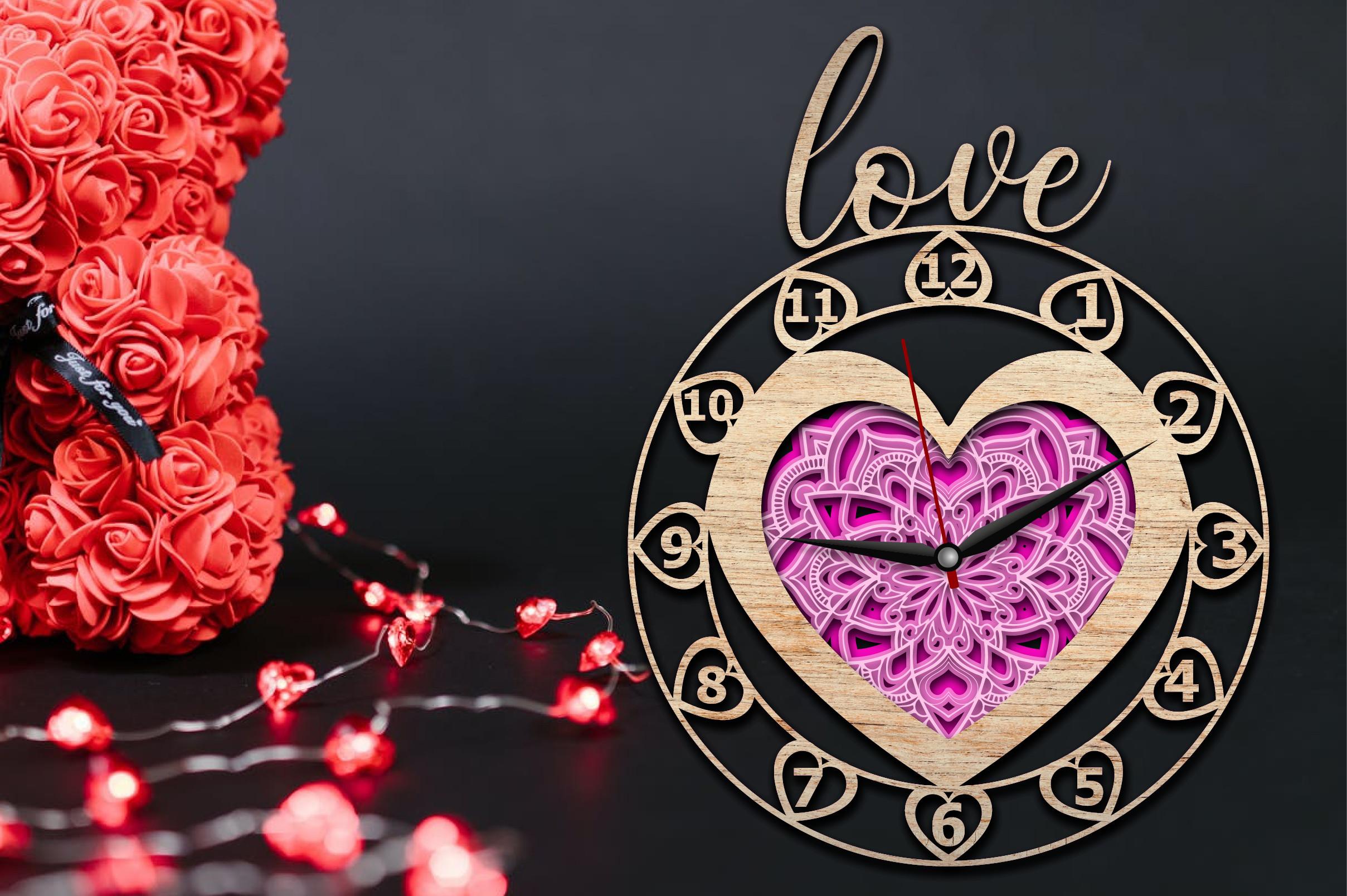 Valentine 3d Wall Clock Laser Cut