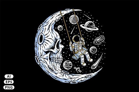 Astronaut Playing Swing on Skull Moon