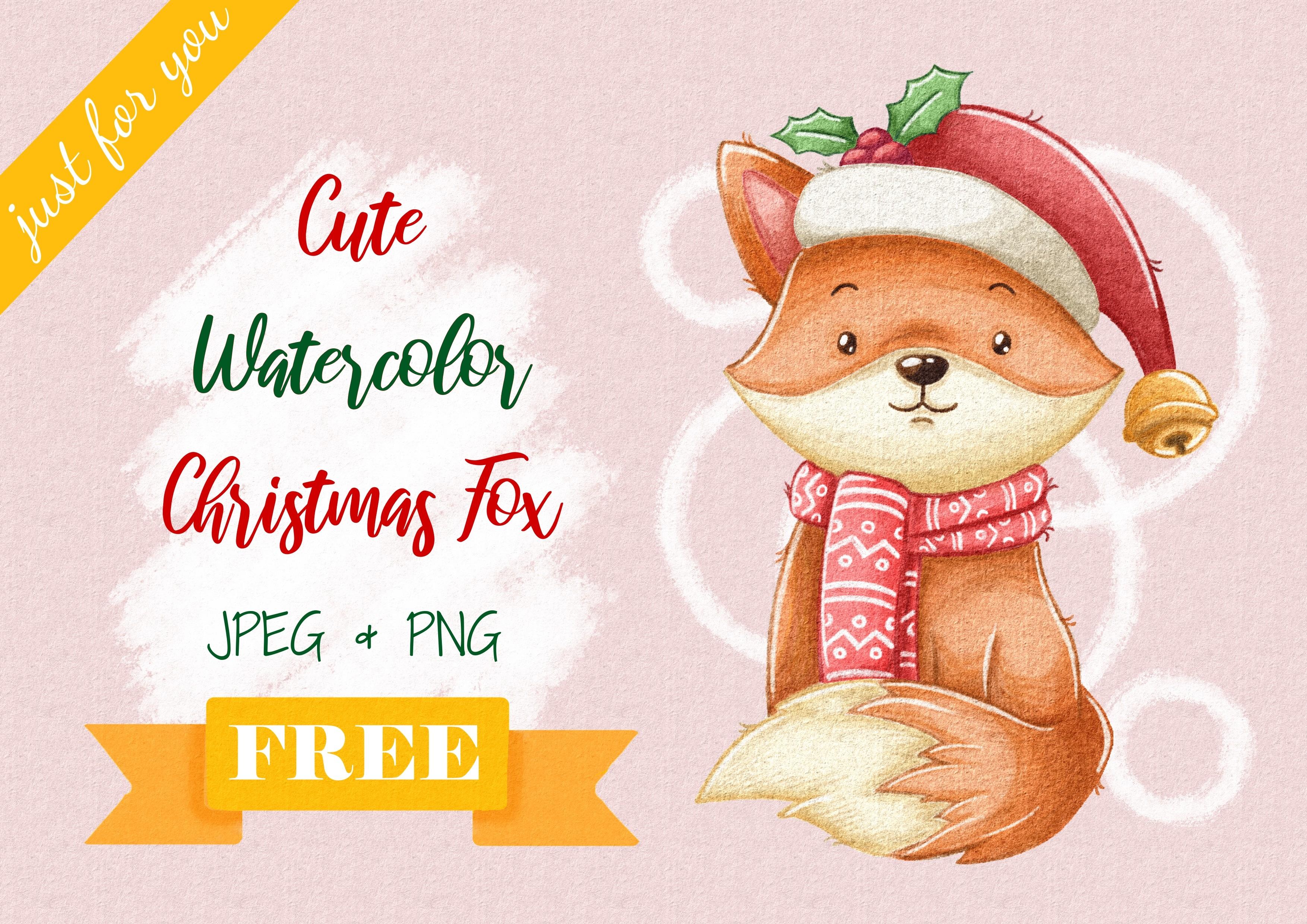 Cute Watercolor Christmas Fox