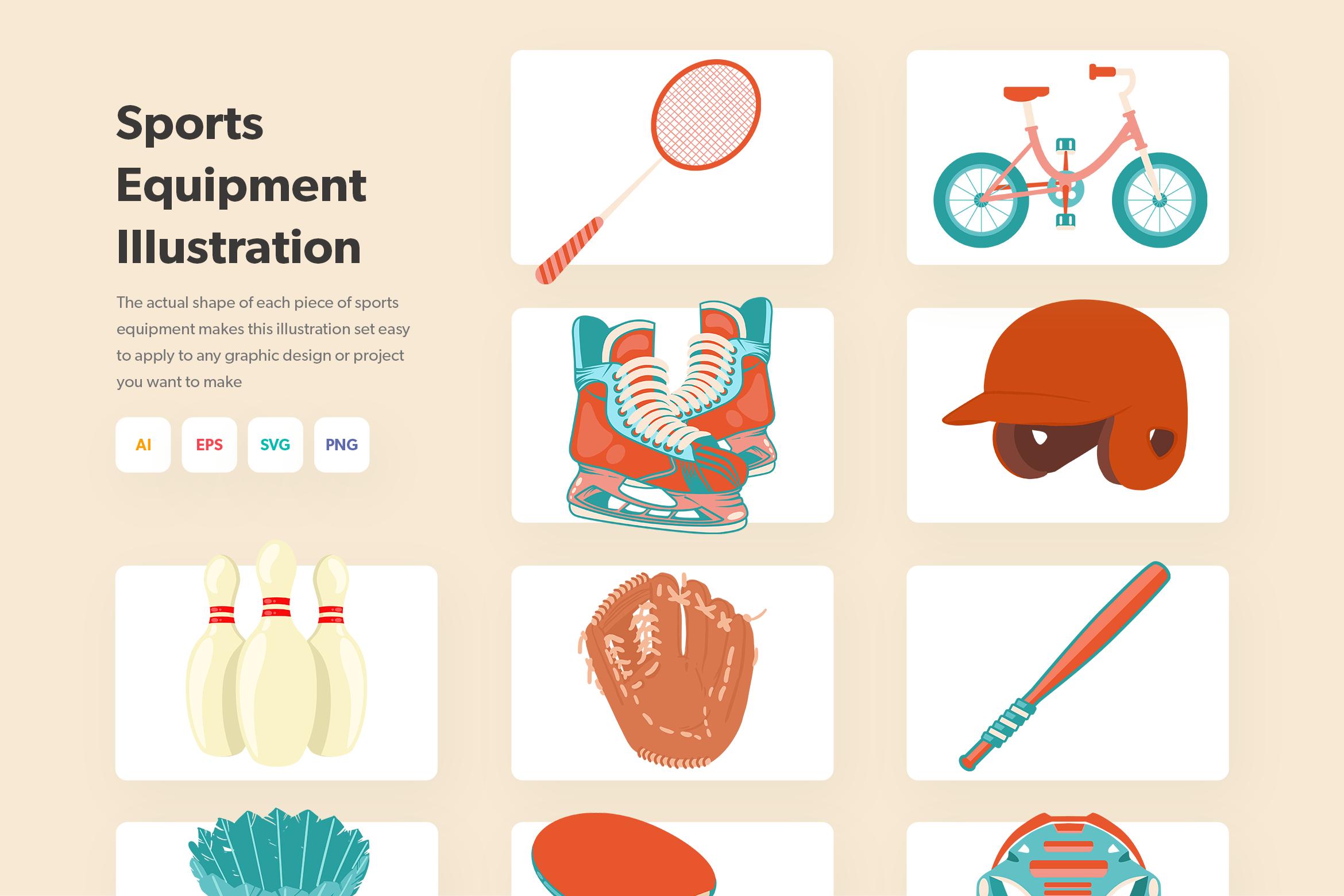Cute Sports Equipment Illustration Set