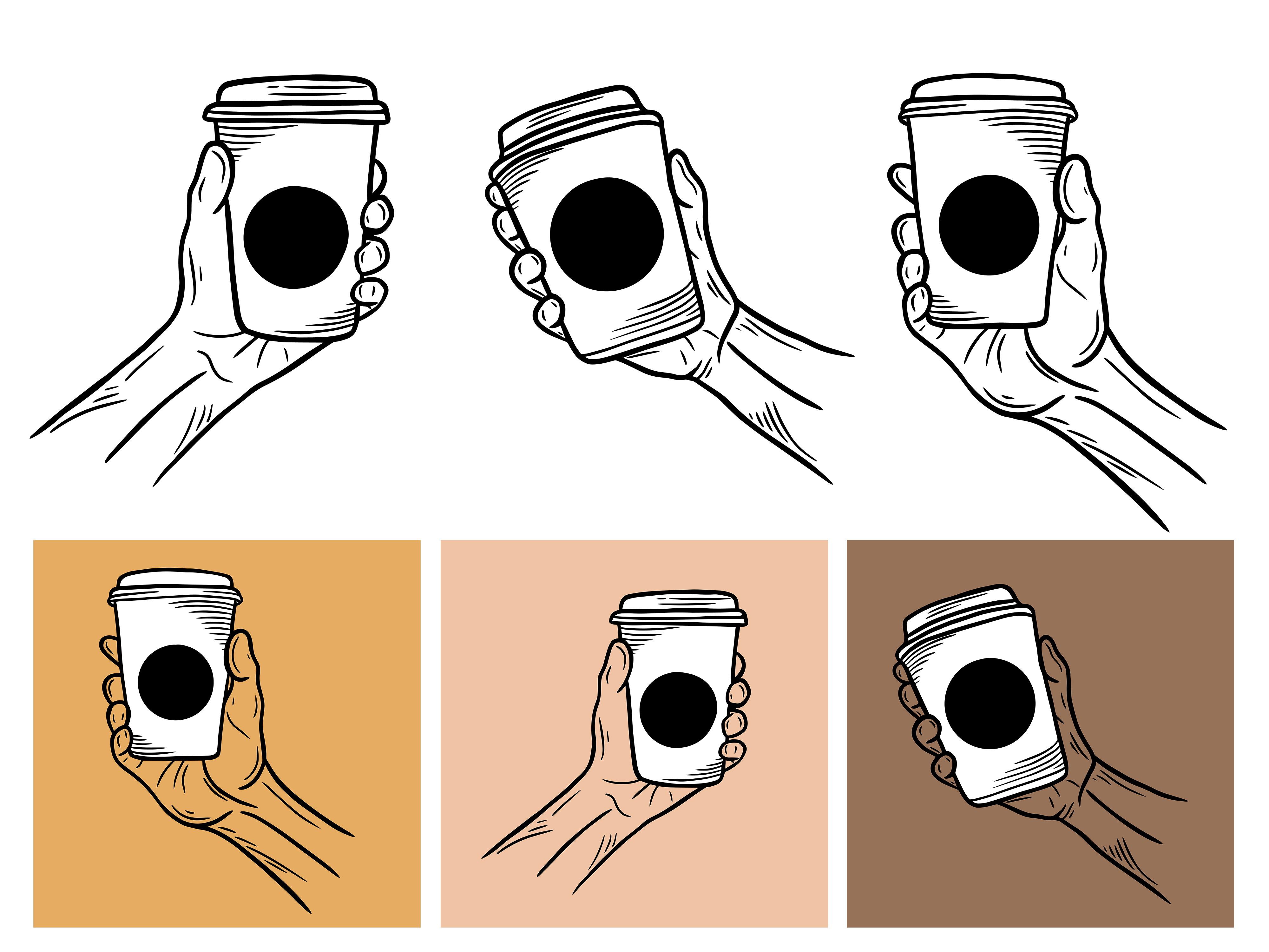 Set Line Art Drink Coffee Cup
