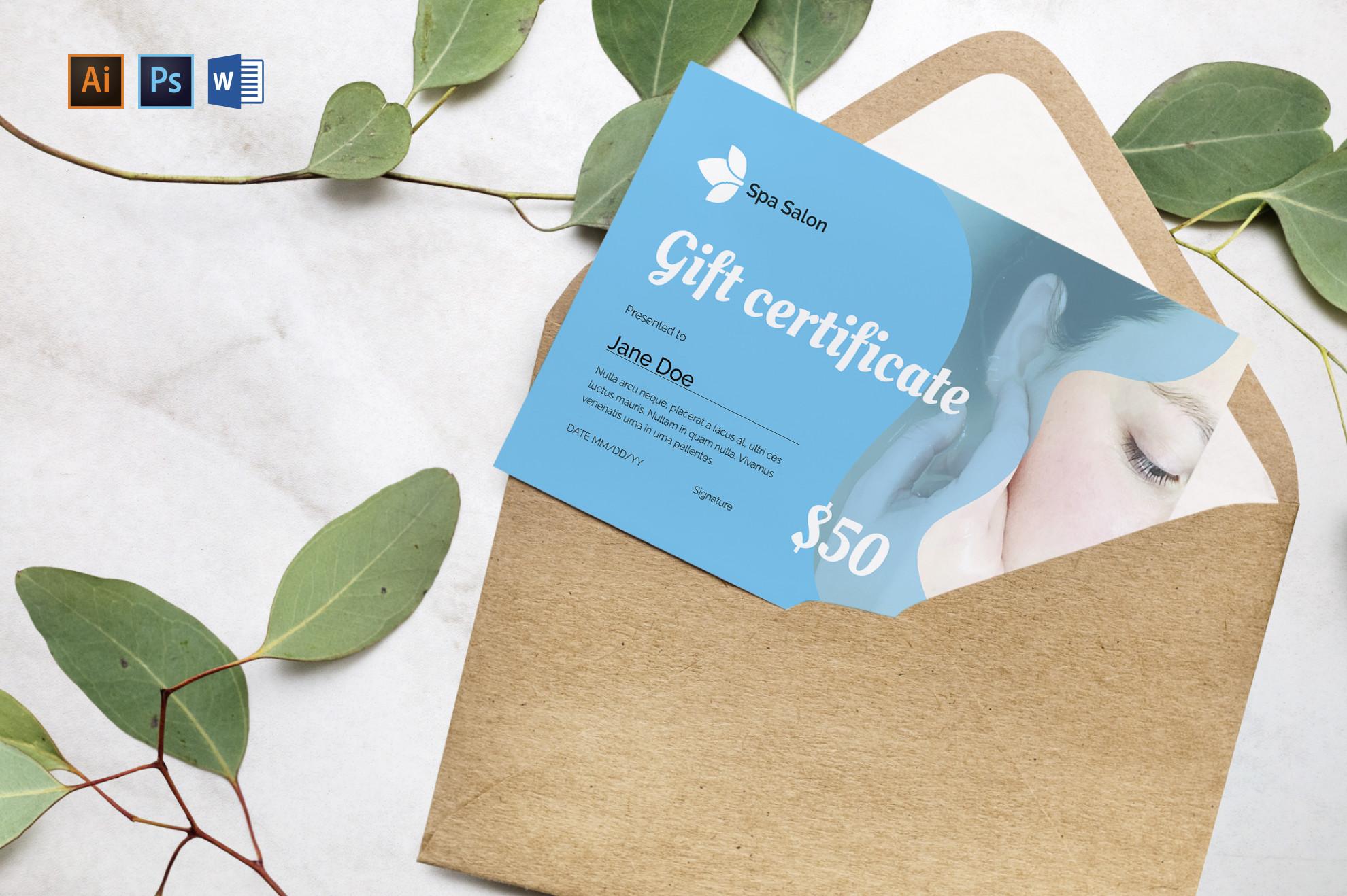 Spa Salon Gift Certificate