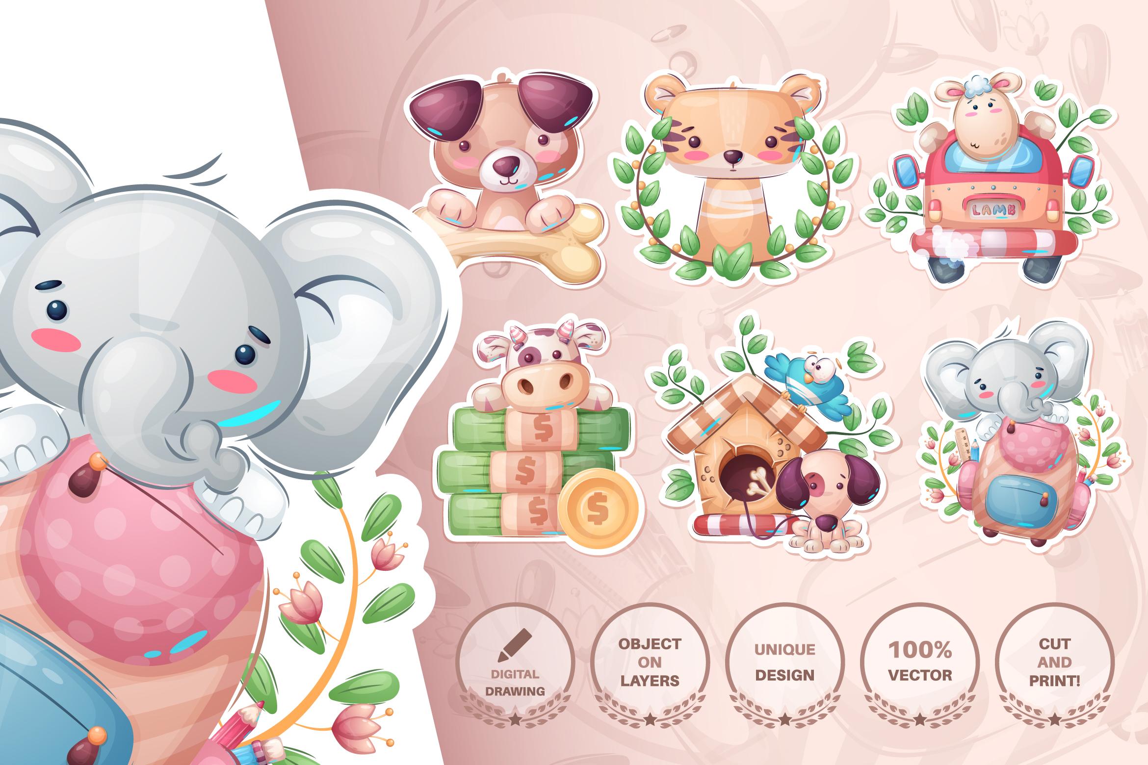 Set Cute Sticker - Seamless Pattern