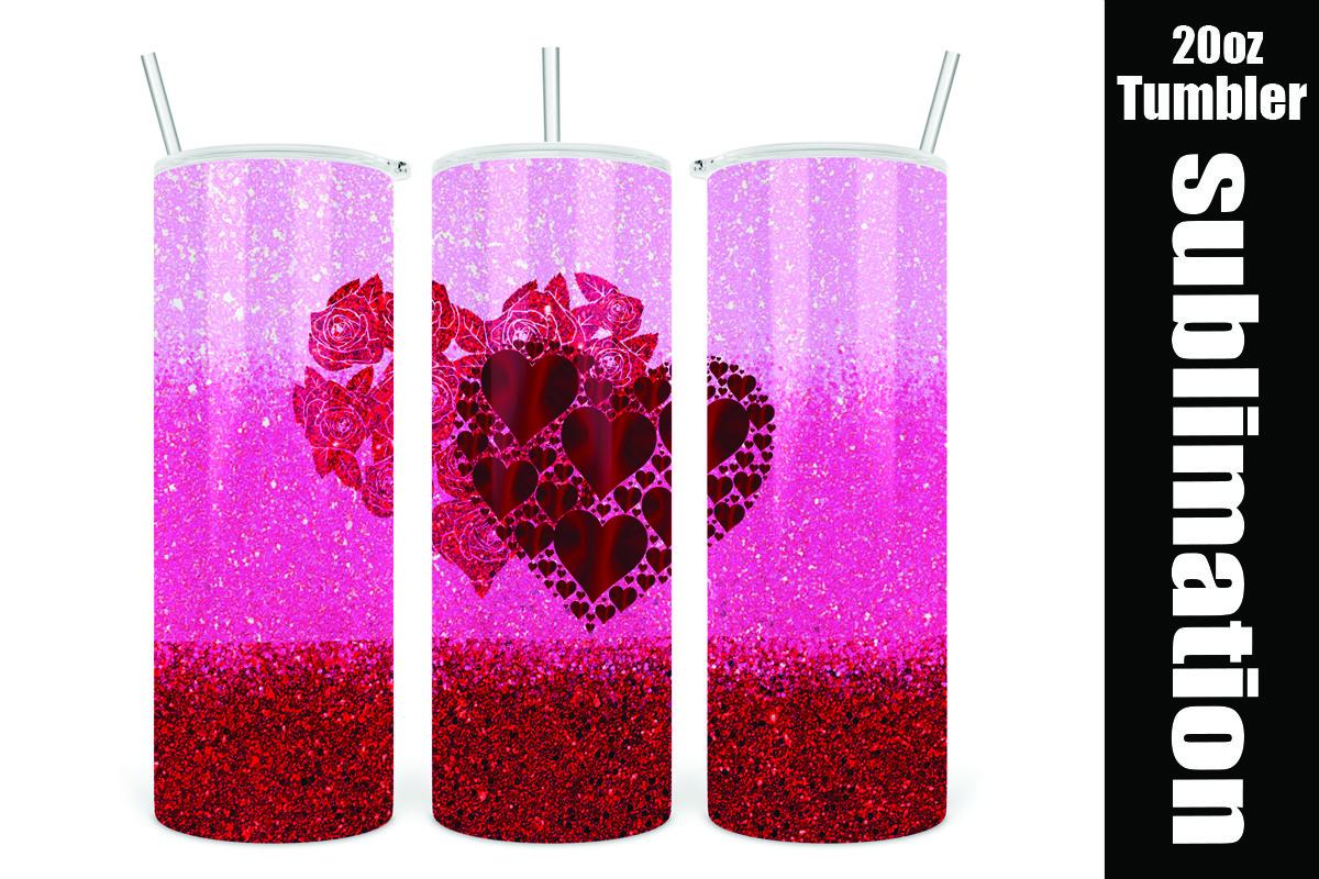 Valentine Glitter Rose Heart Tumbler20oz