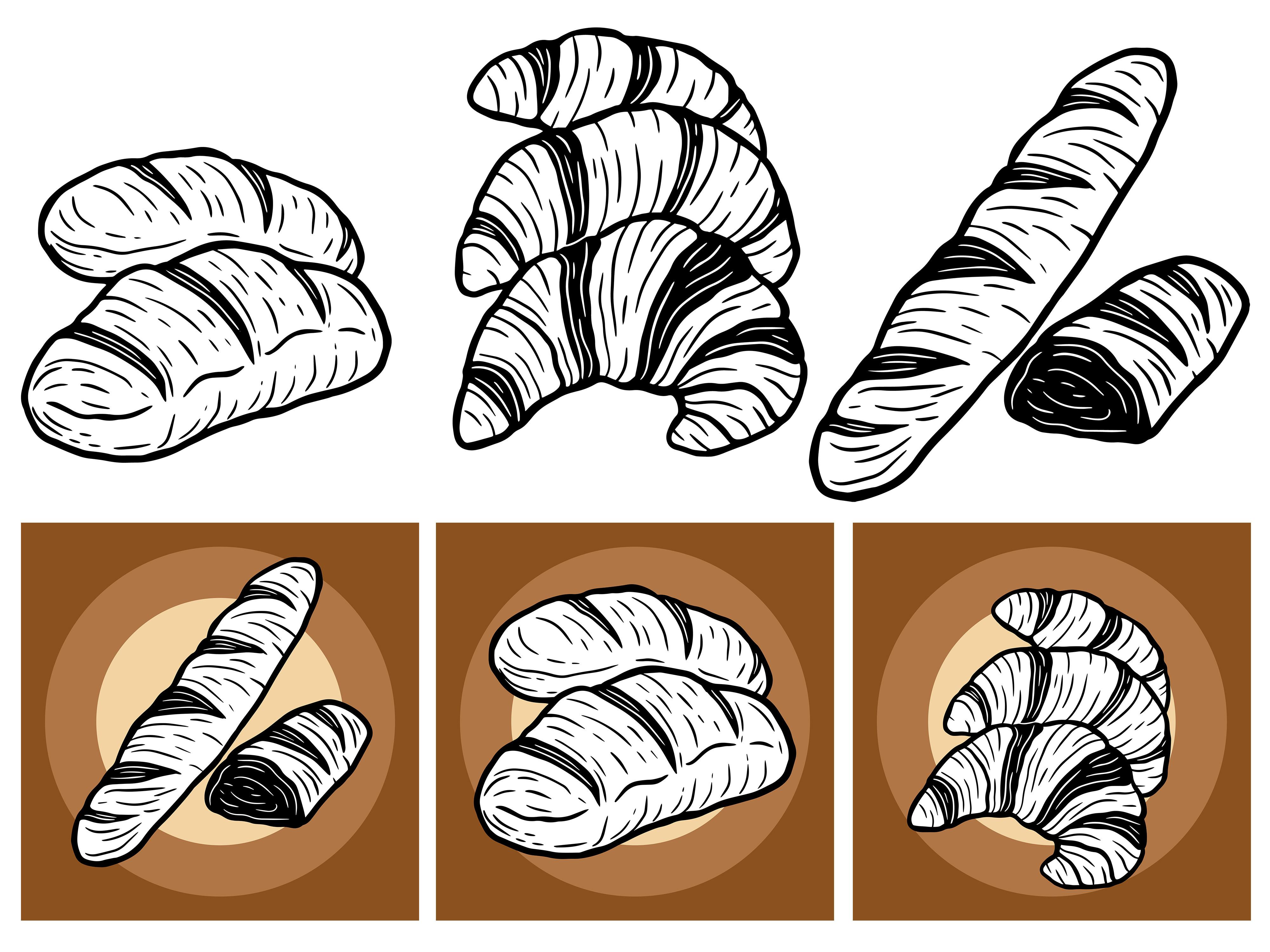 Set Line Art Food Breads Pastry