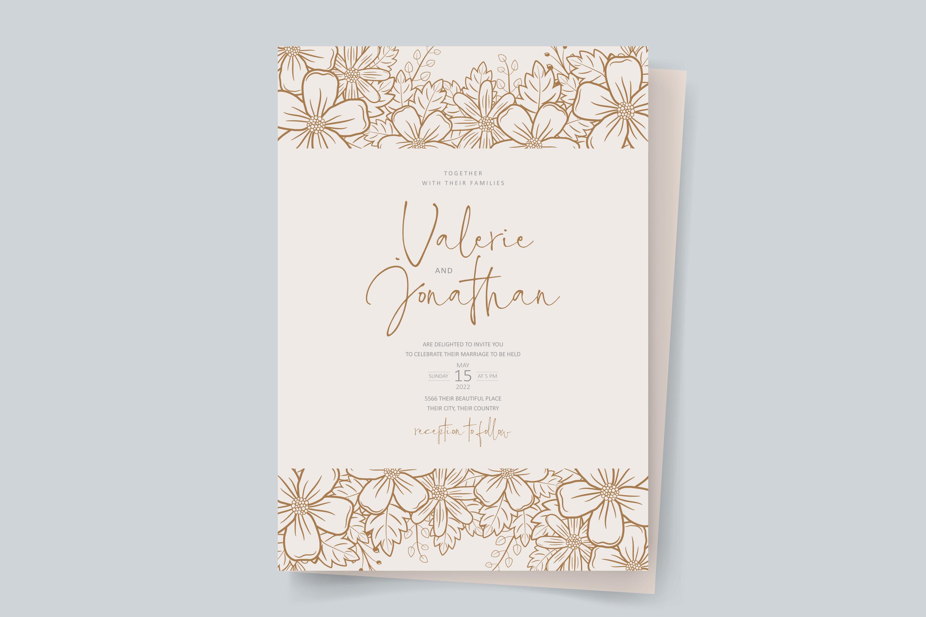 Wedding Invitation with Floral Outline