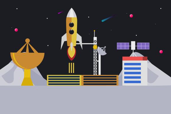 Outer Space with Satellites, Rockets and