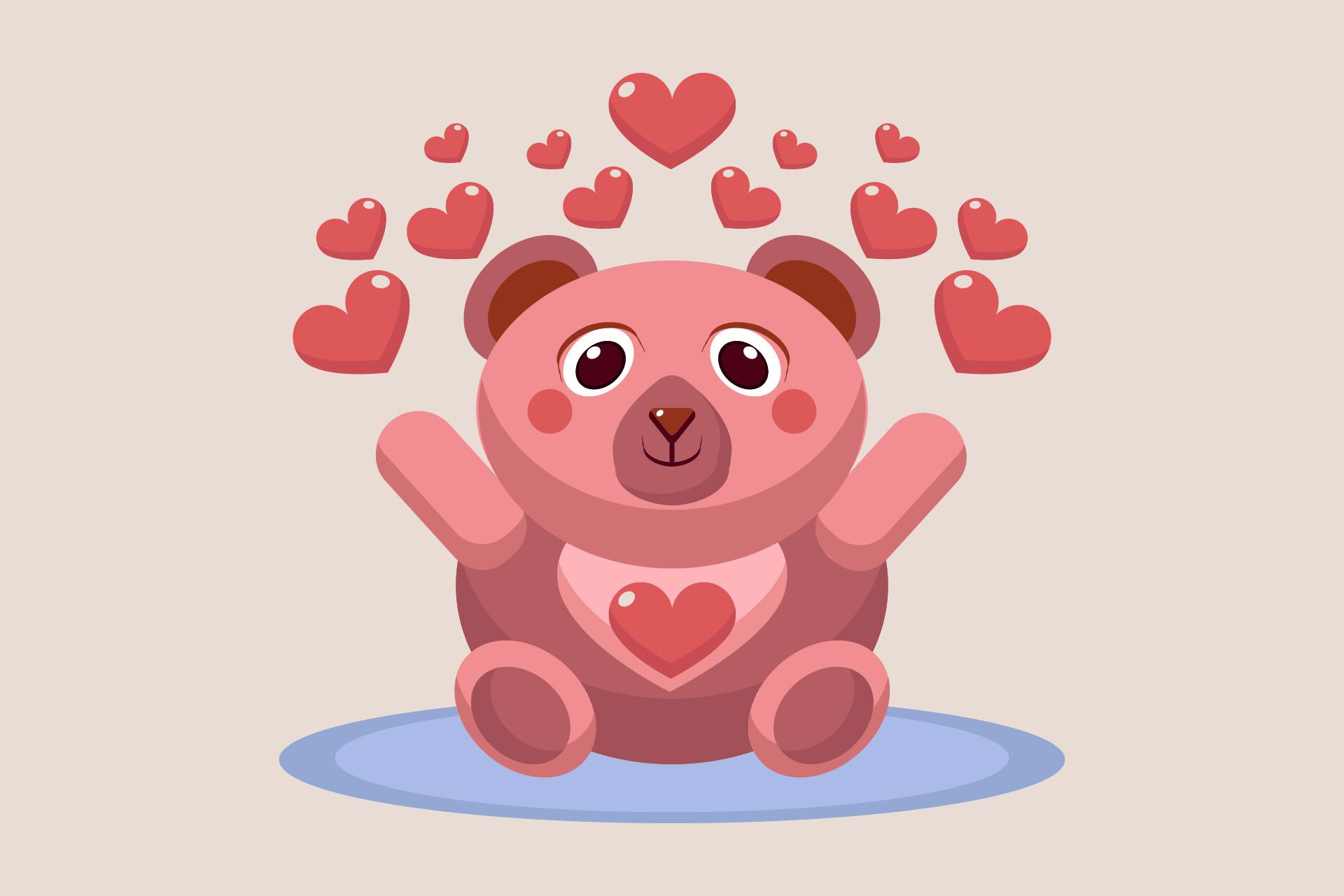 Valentine Teddy Bear with Pink Love