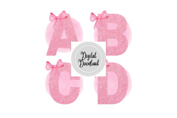 Pink Bow Glitter Alphabet Clipart
