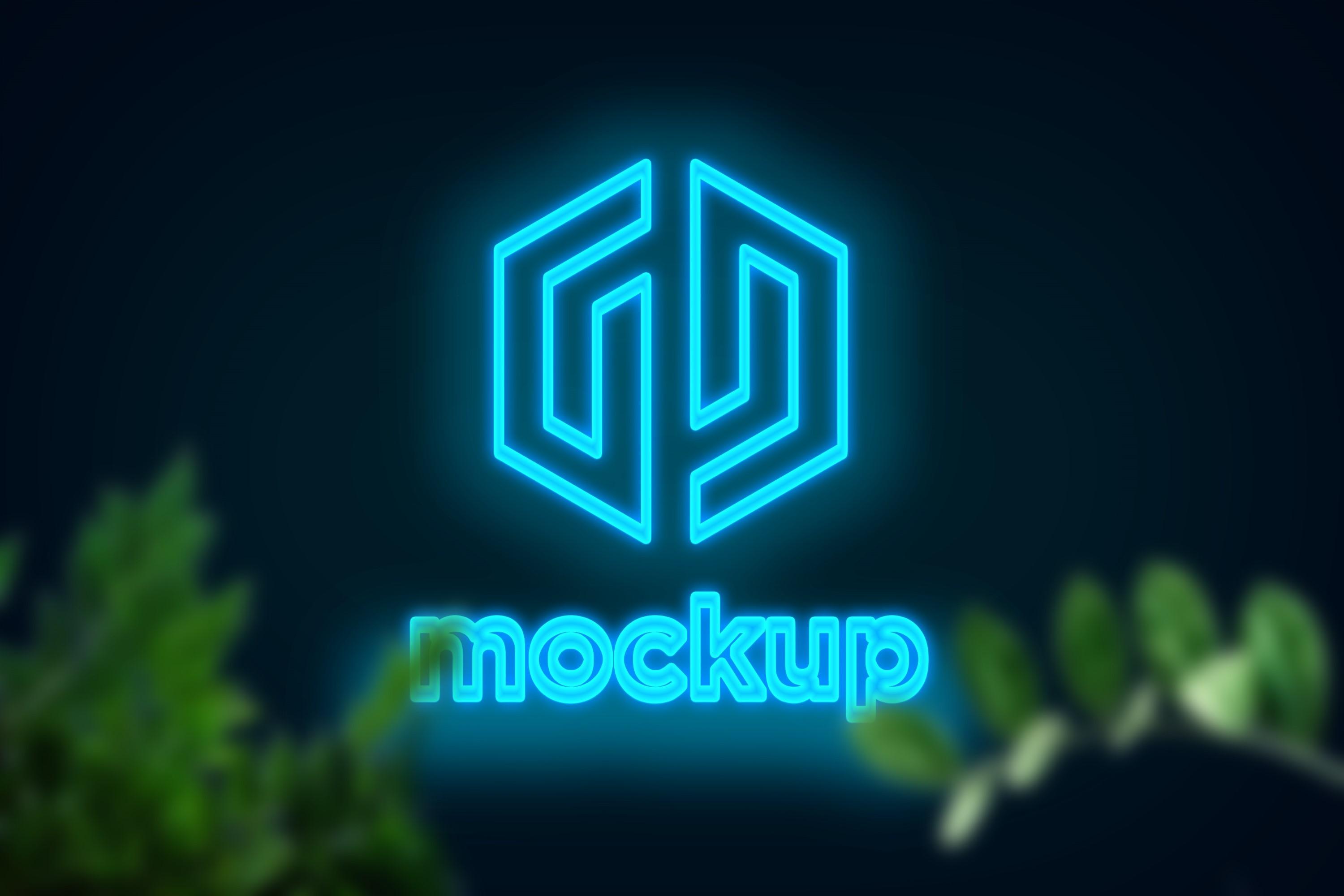 Glow Logo Mockup Behind the Green Leaves