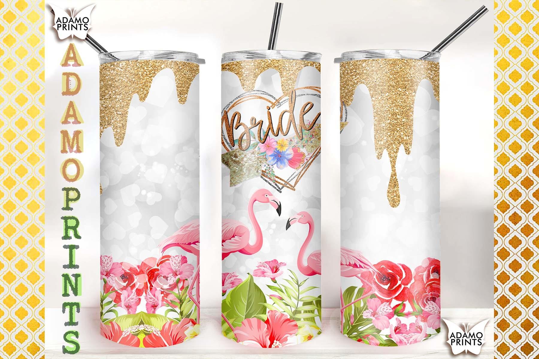 Flamingo Bride Flower Gold Glitter 20oz