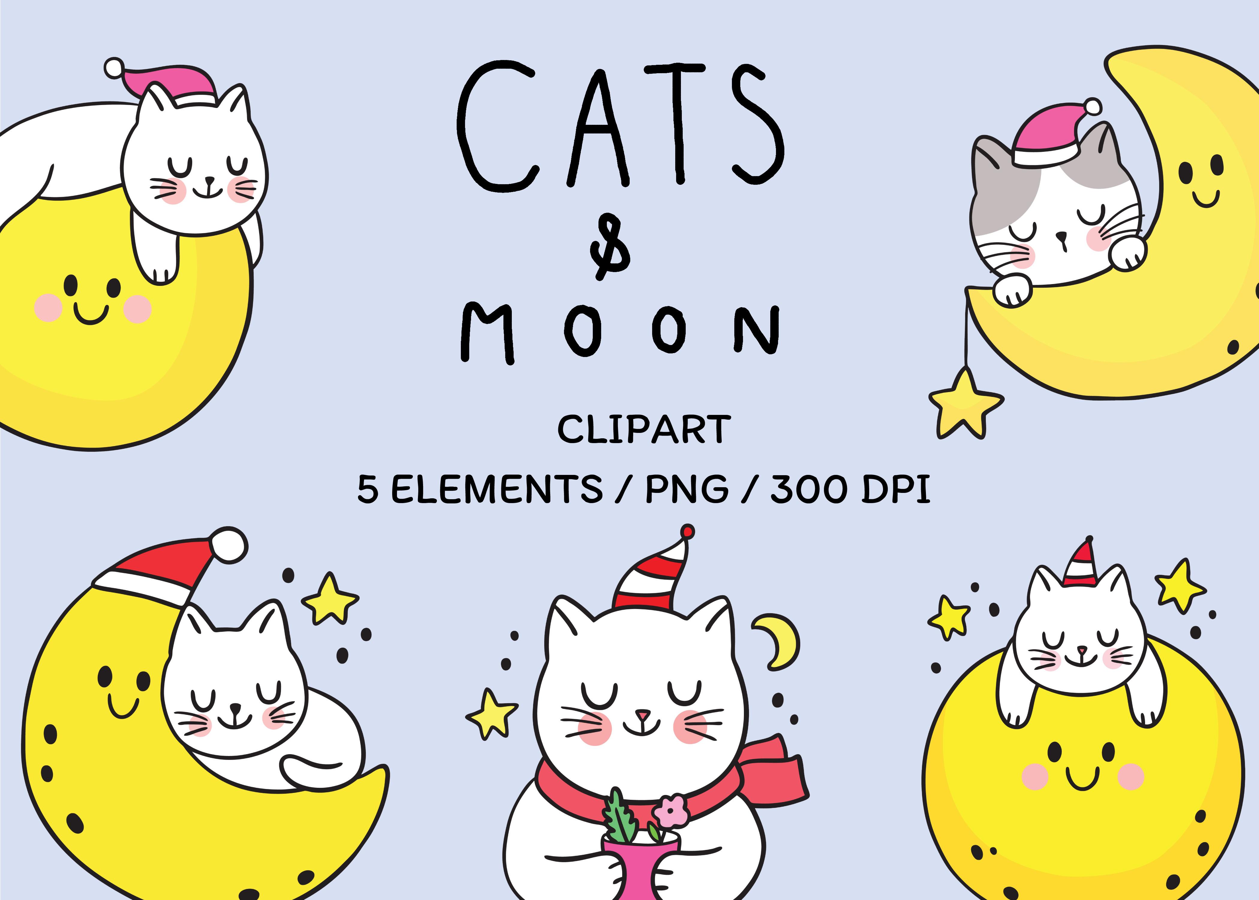 Cartoon Cat&moon Clipart,illustration