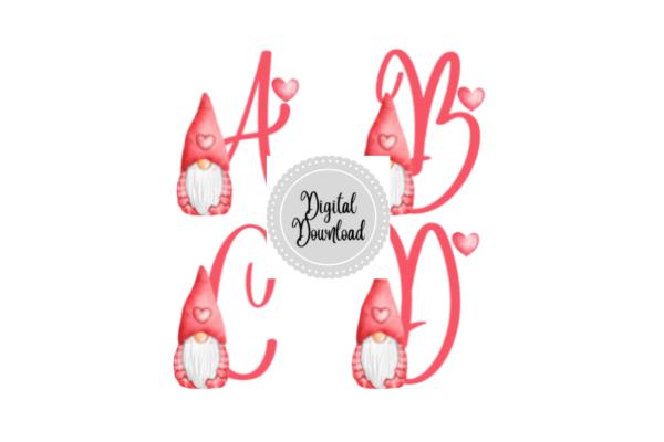 Heart Gnome Valentine Alphabet Clipart