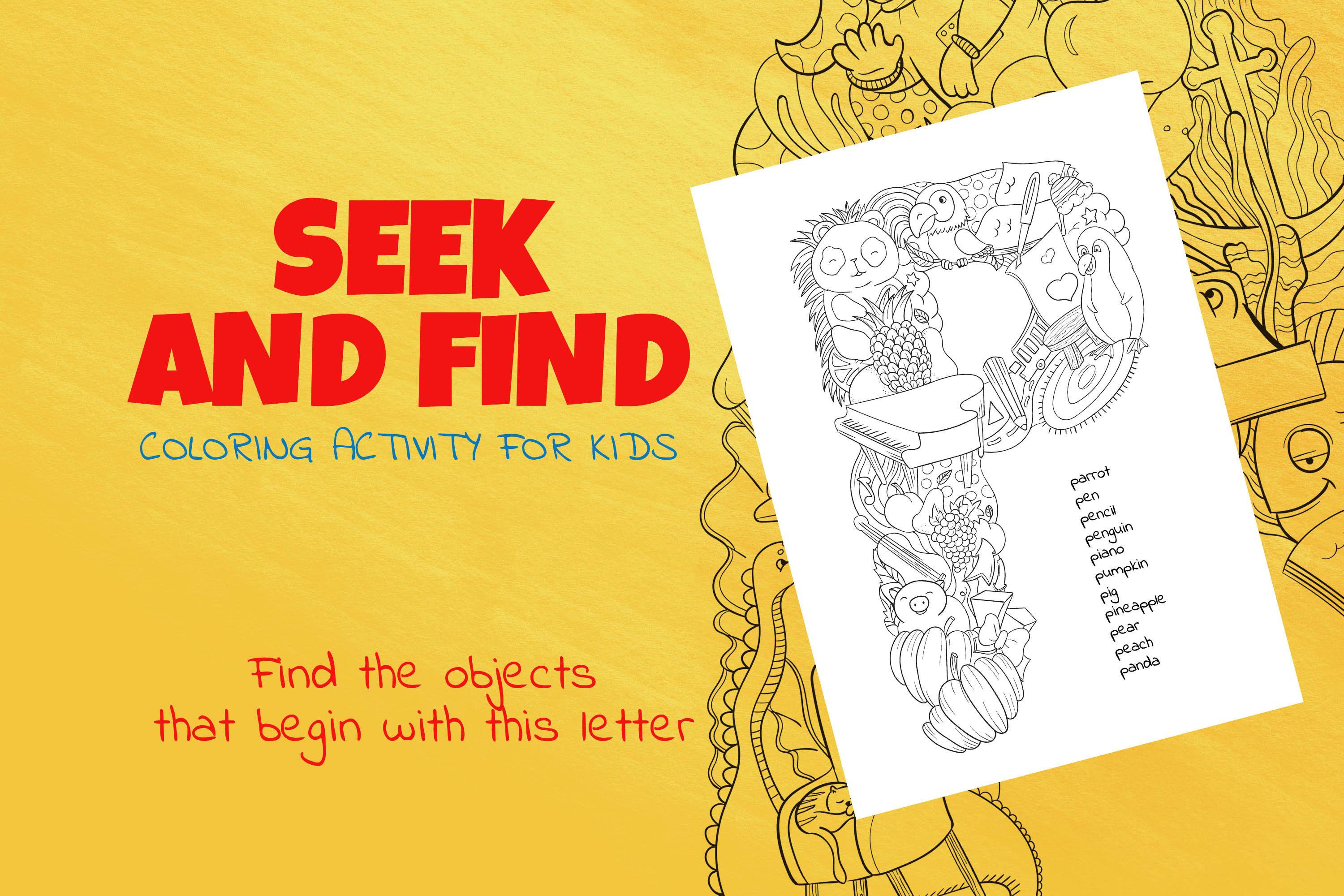 Letter P Look and Find Coloring Page