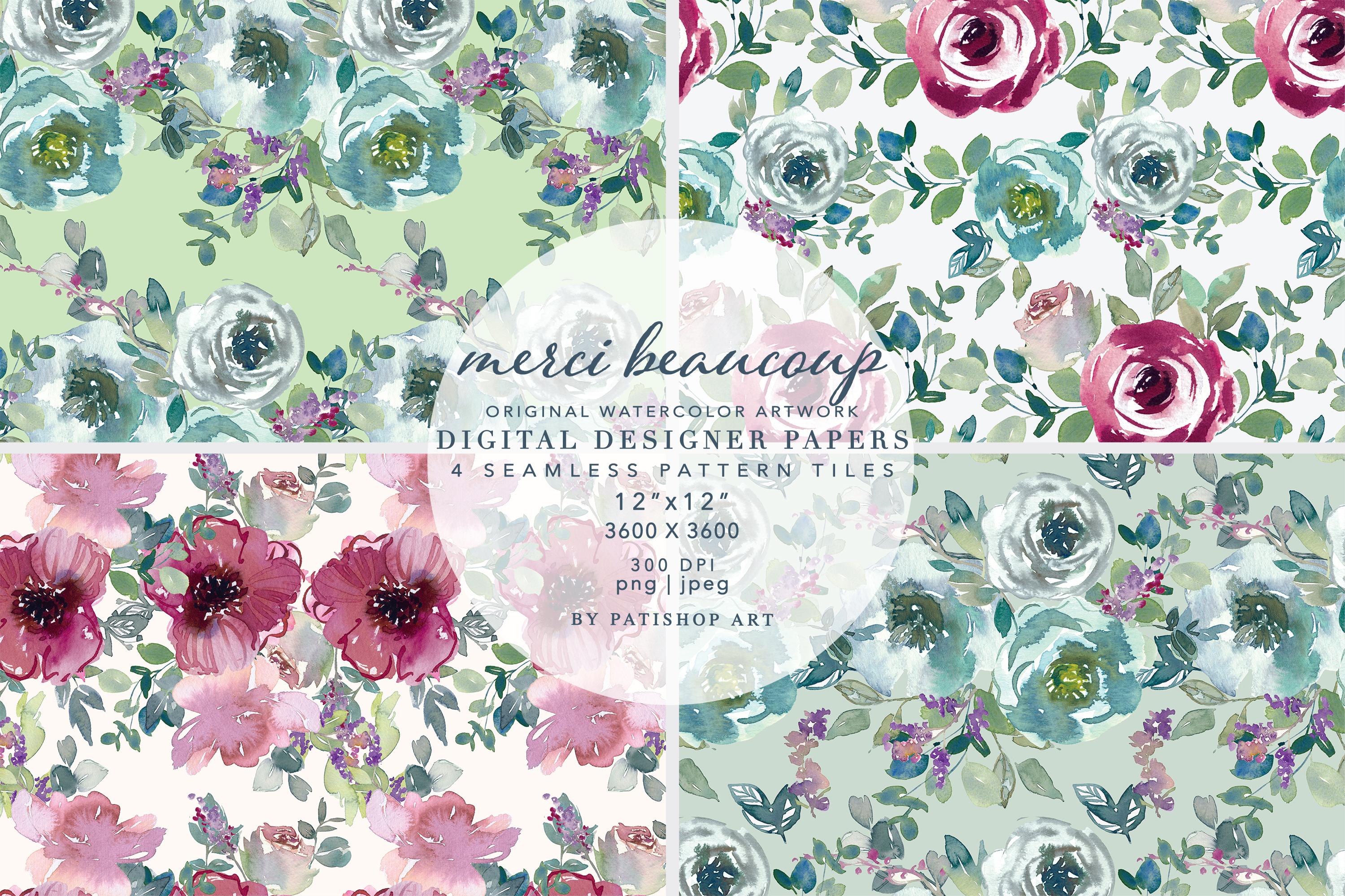 Mint & Mauve Floral Seamless Pattern Set