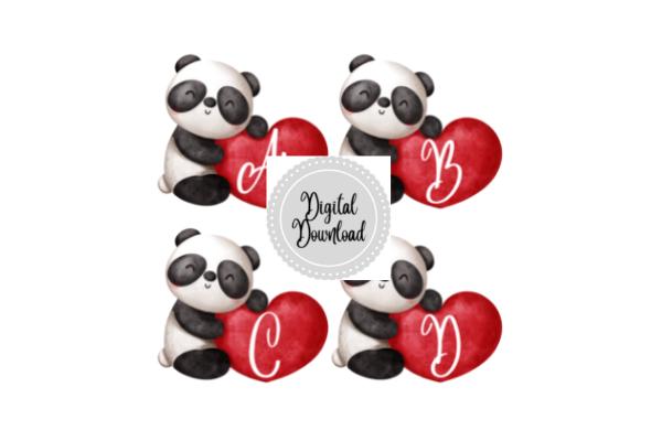 Panda Heart Valentine Alphabet Clipart