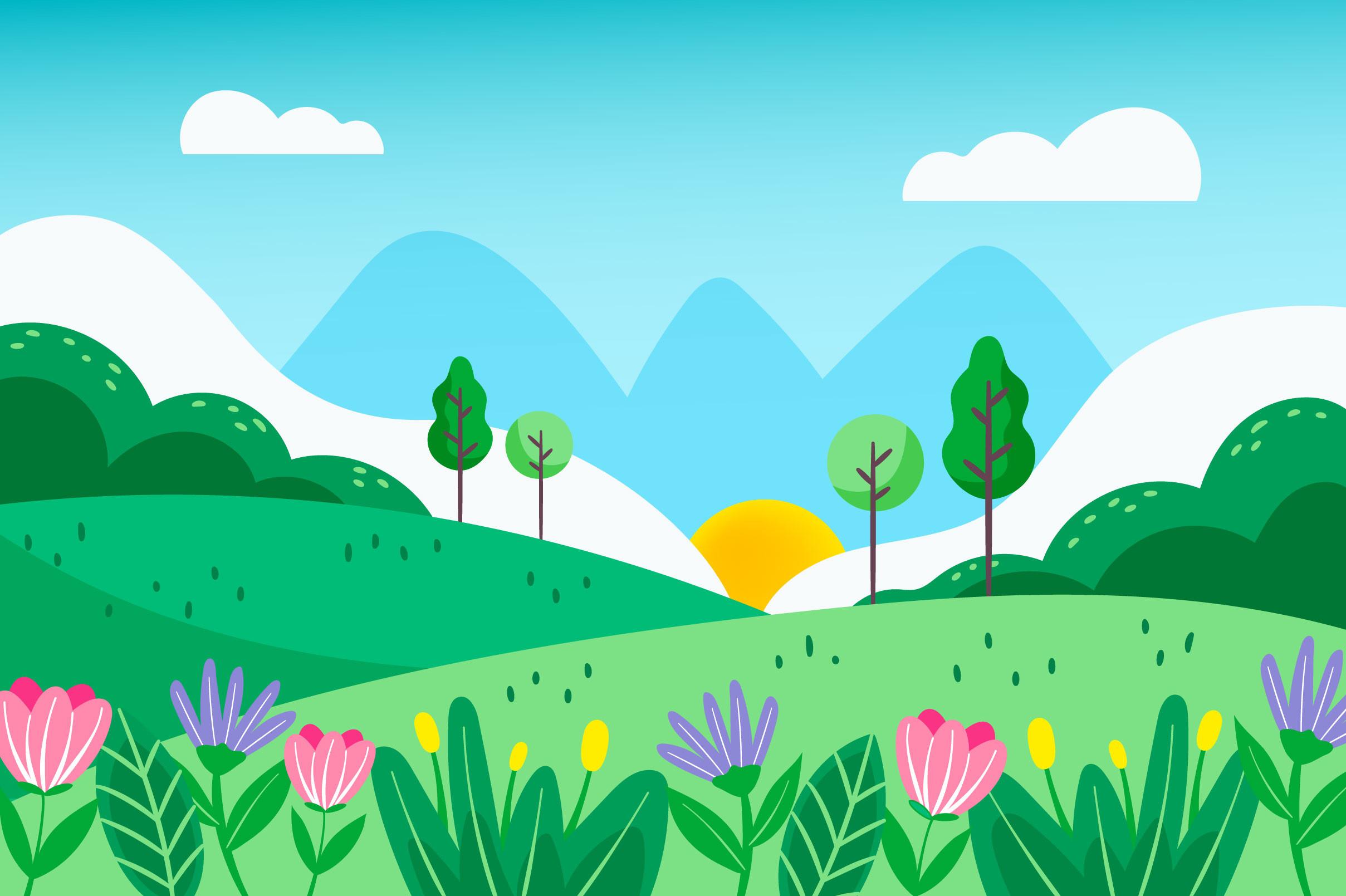 Drawn-beautiful-spring-landscape-backgro
