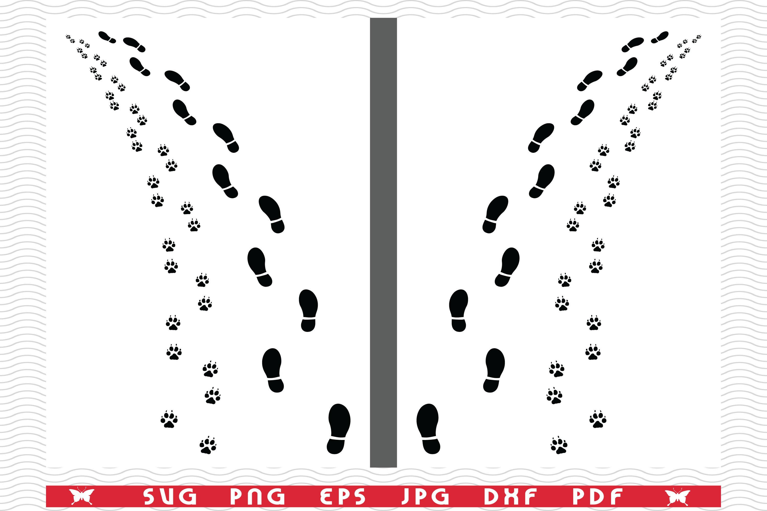 Footprints Man Dog, Silhouettes, Digital