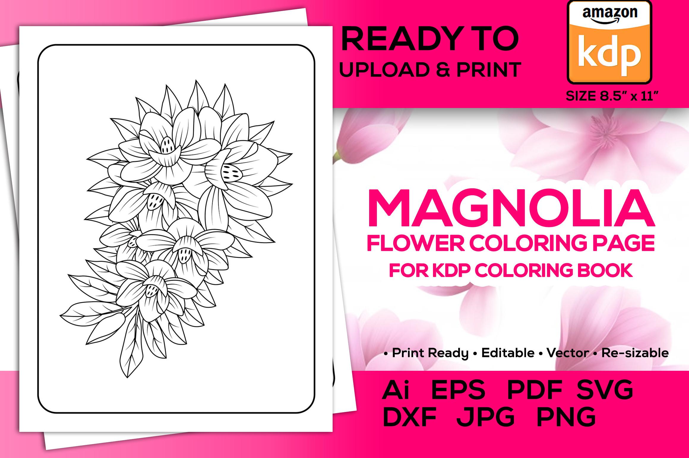 Magnolia Flowers Coloring Pages Kdp Book