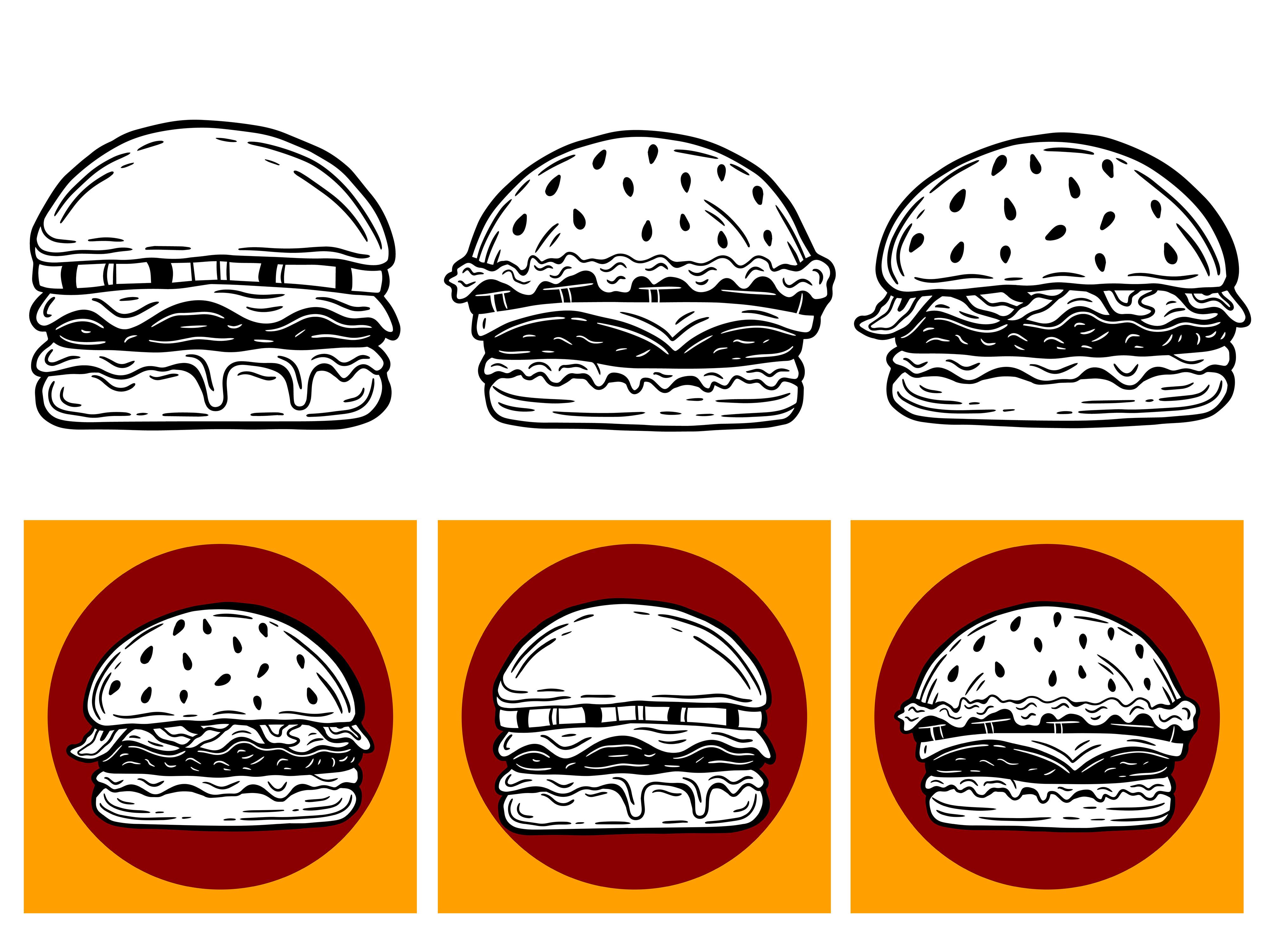 Set Line Art Food Burgers