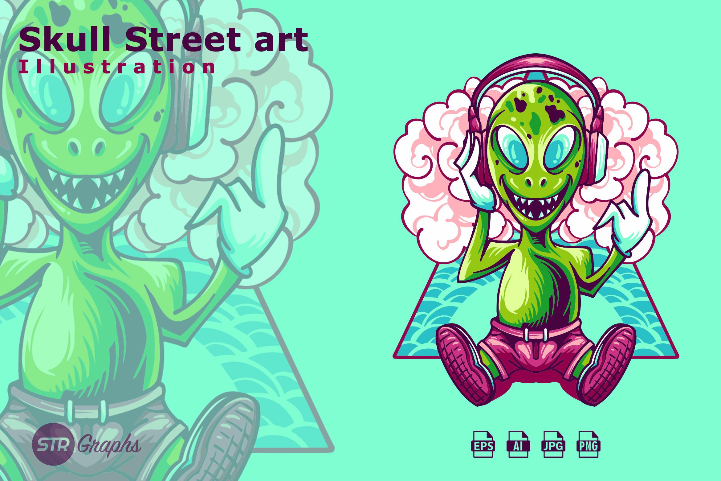 Alien Listening Music Illustration