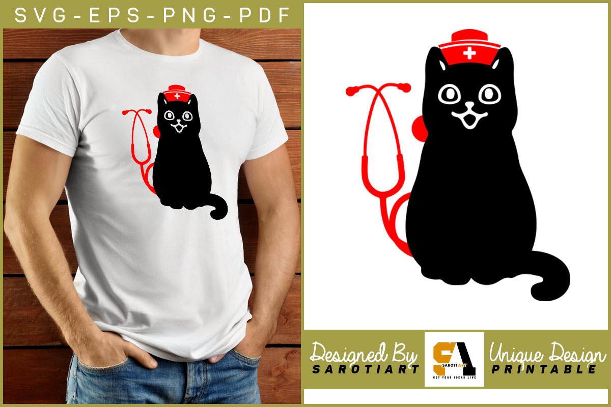 Nurse Cat Lover Silhouette T-shirt PNG