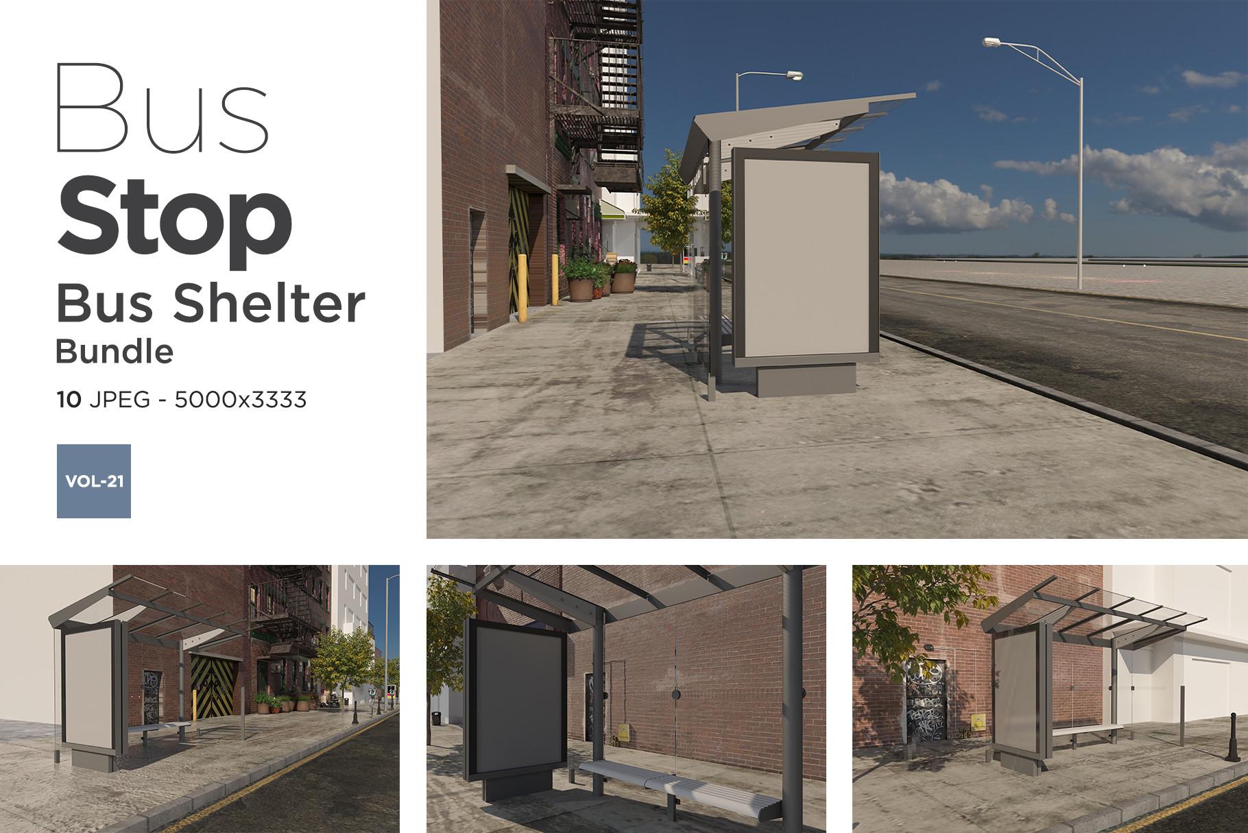 Bus Stop Bus Shelter Mockup Vol- 21